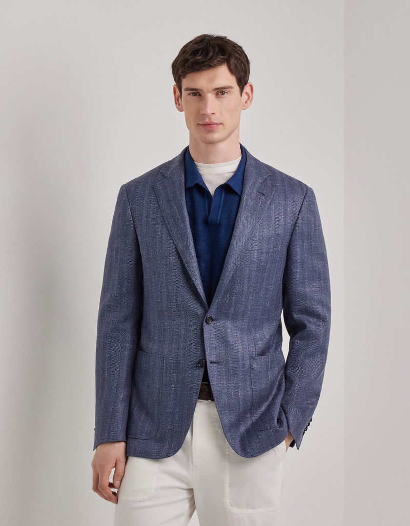 NAVY BLUE TRICOT-EFFECT COTTON JERSEY JACKET 131
