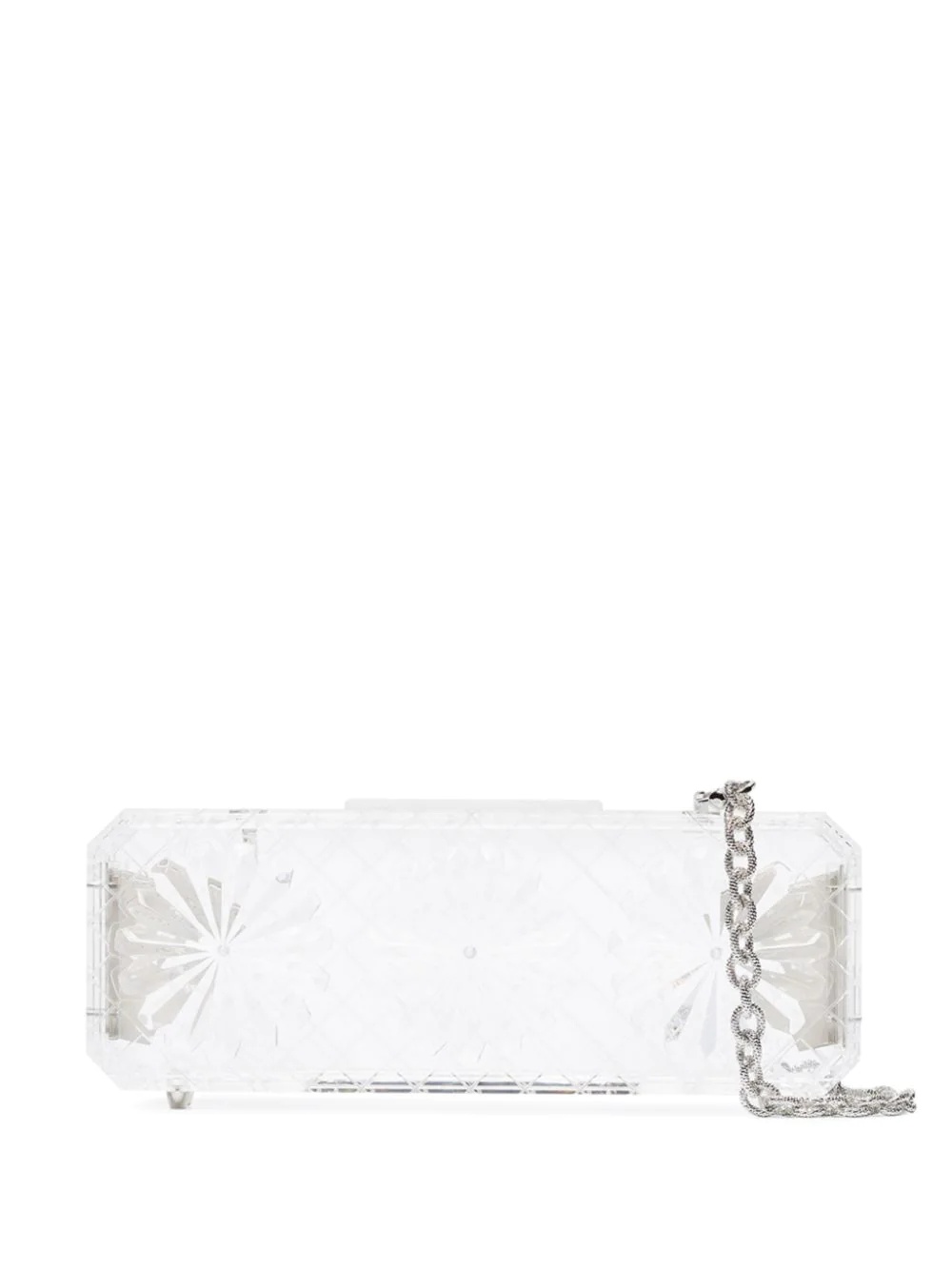 clear flower engraved chain strap acrylic clutch bag - 1