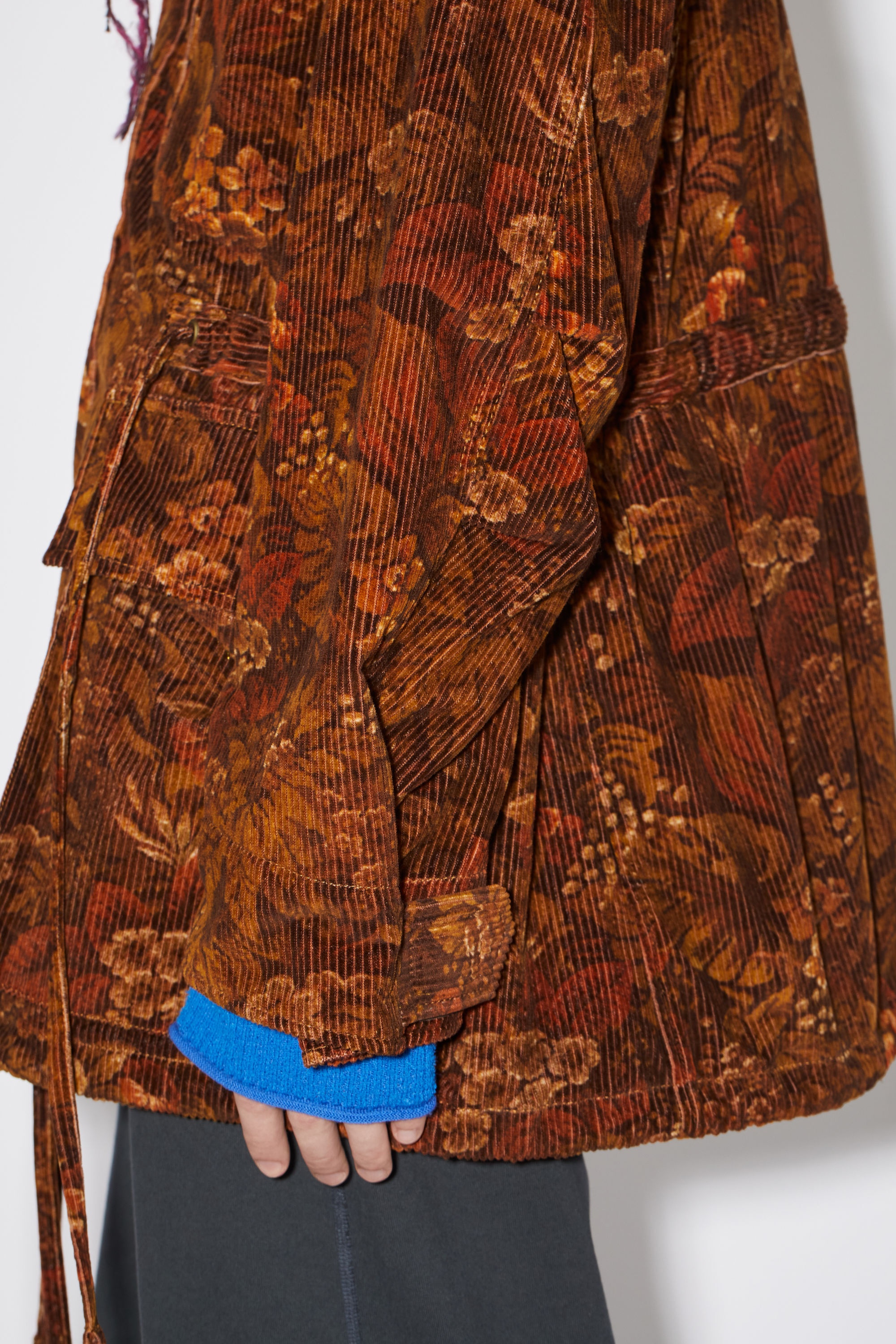 Flower print corduroy parka jacket - Rust red - 5