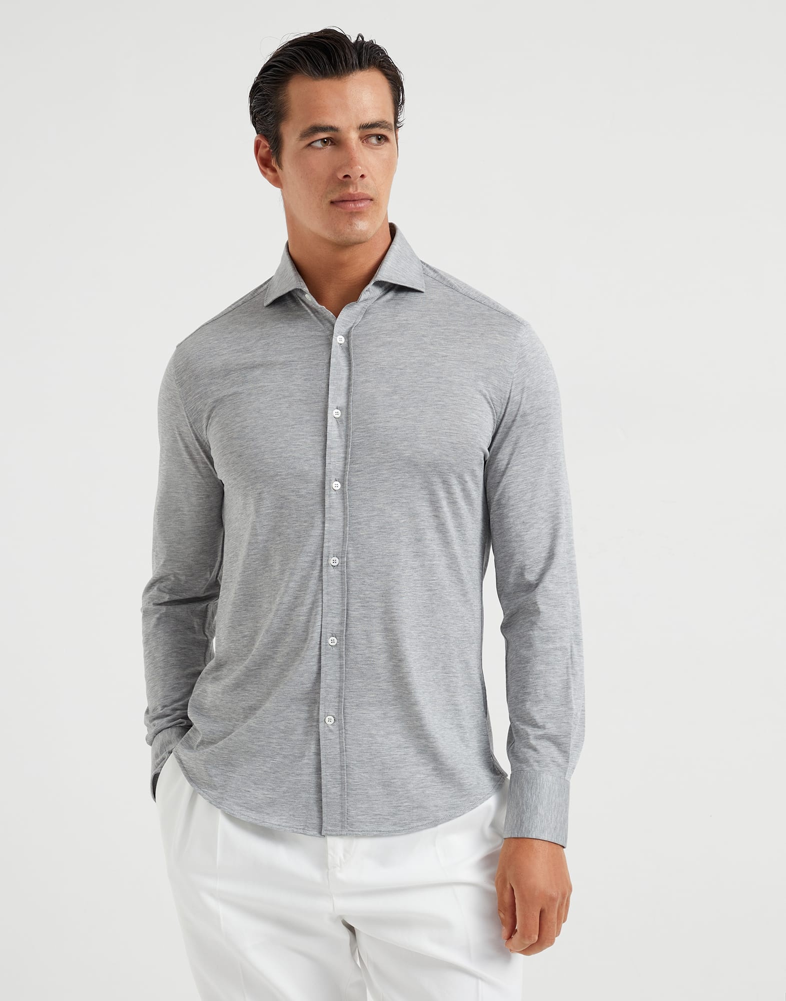 Silk and cotton jersey shirt with spread collar - 1