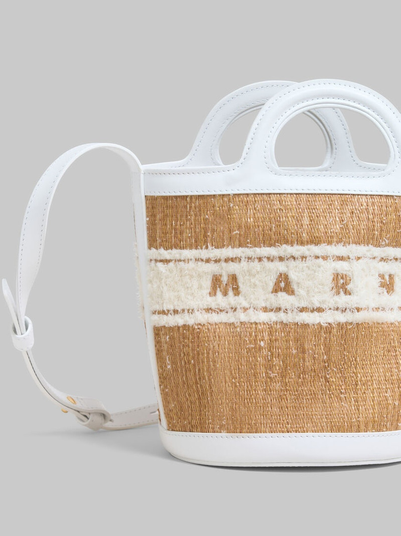 WHITE LEATHER TROPICALIA SMALL BUCKET BAG WITH TUFTED LOGO 5