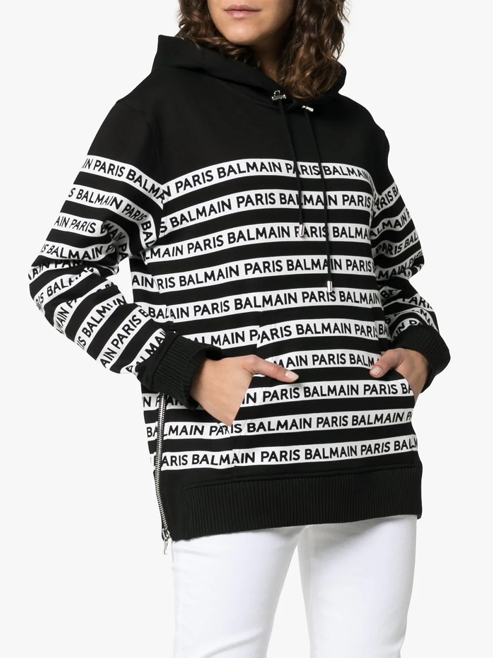 logo print tape cotton hoodie - 3