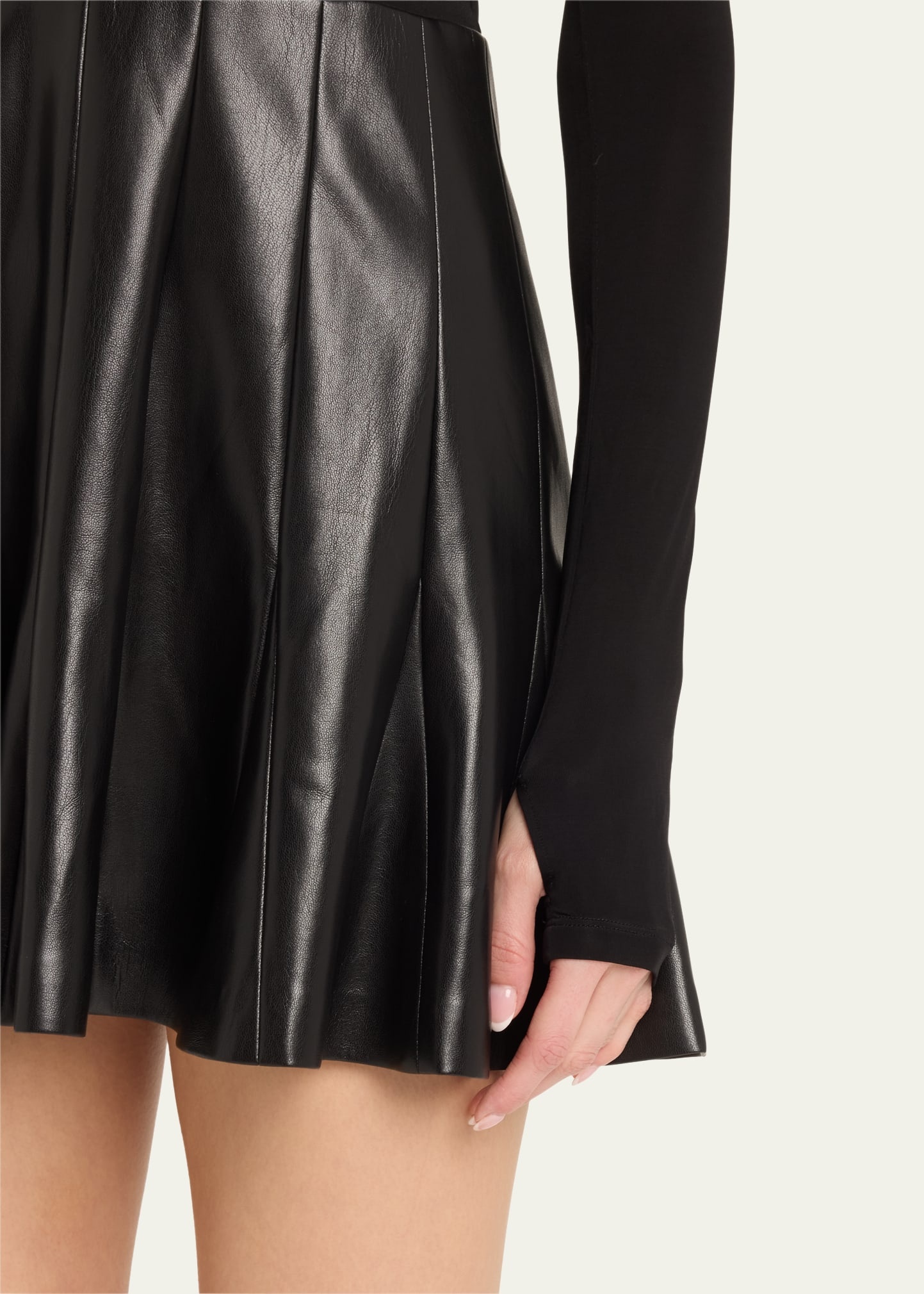 Chara Vegan Leather Long-Sleeve Pleated Mini Dress - 5