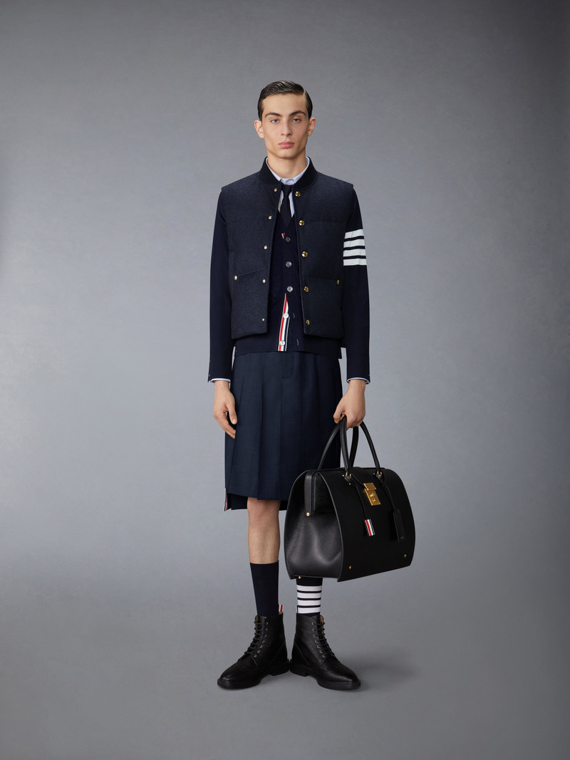 DOWNFILLED SNAP FRONT VEST W/ TONAL GROSGRAIN IN WOOL FLANNEL 4