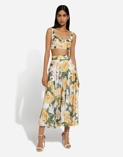 Dolce & Gabbana Sequined midi circle skirt with yellow rose print outlook