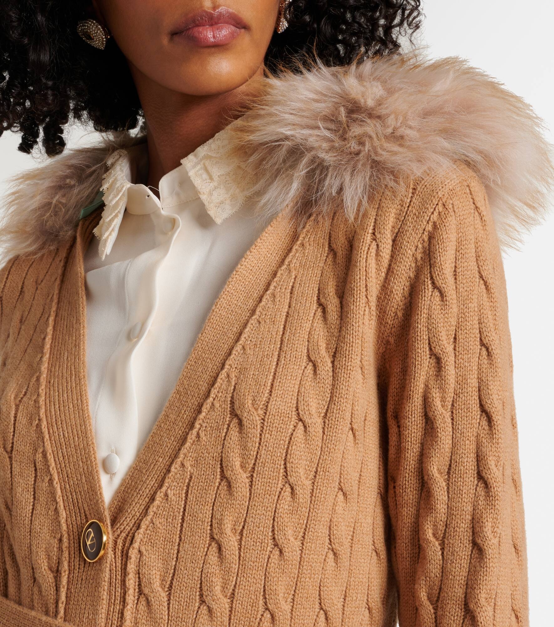 Shearling-trimmed cashmere cardigan - 4