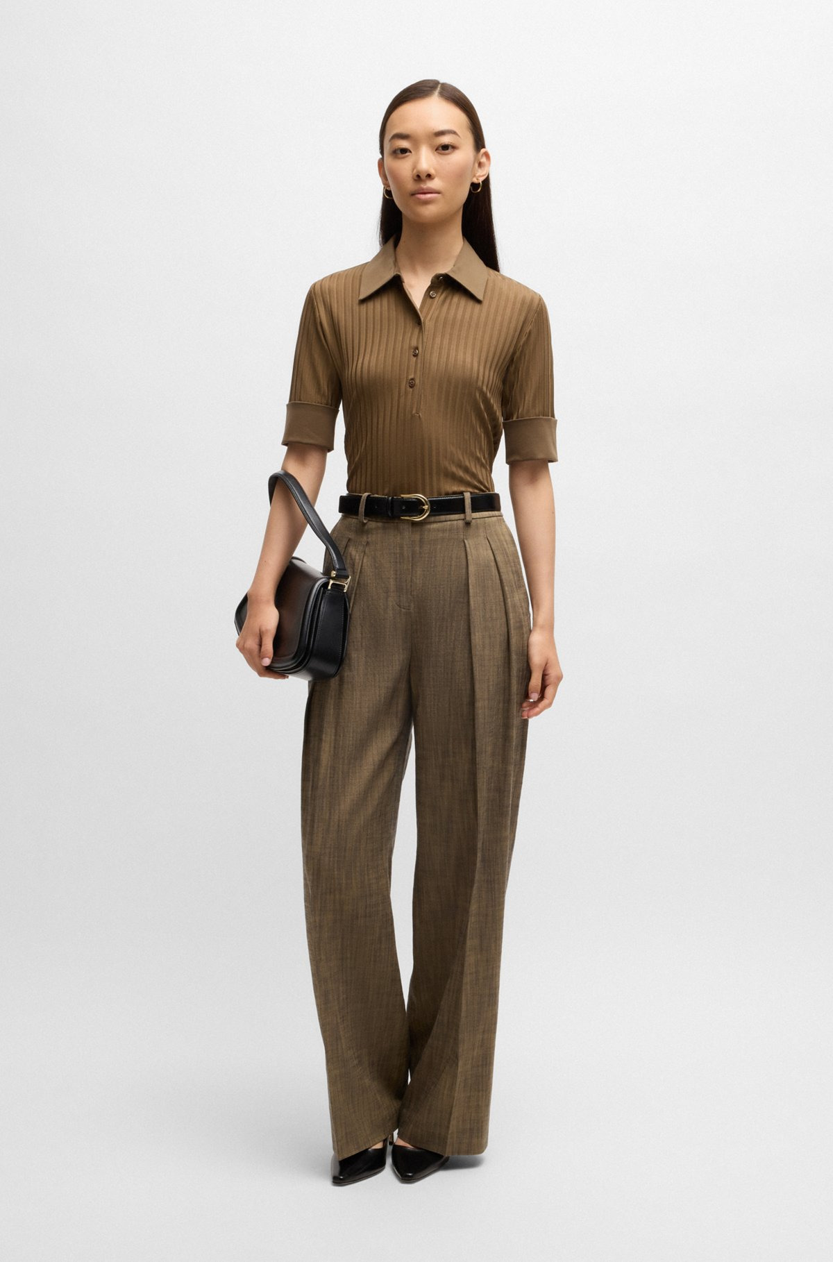 RIBBED POLO-COLLAR T-SHIRT WITH PLAIN TRIMS - 3