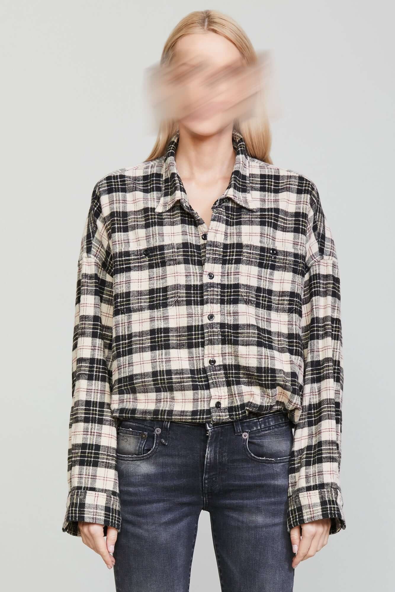 GATHERED HEM WORKSHIRT - BEIGE/BLACK PLAID - 3