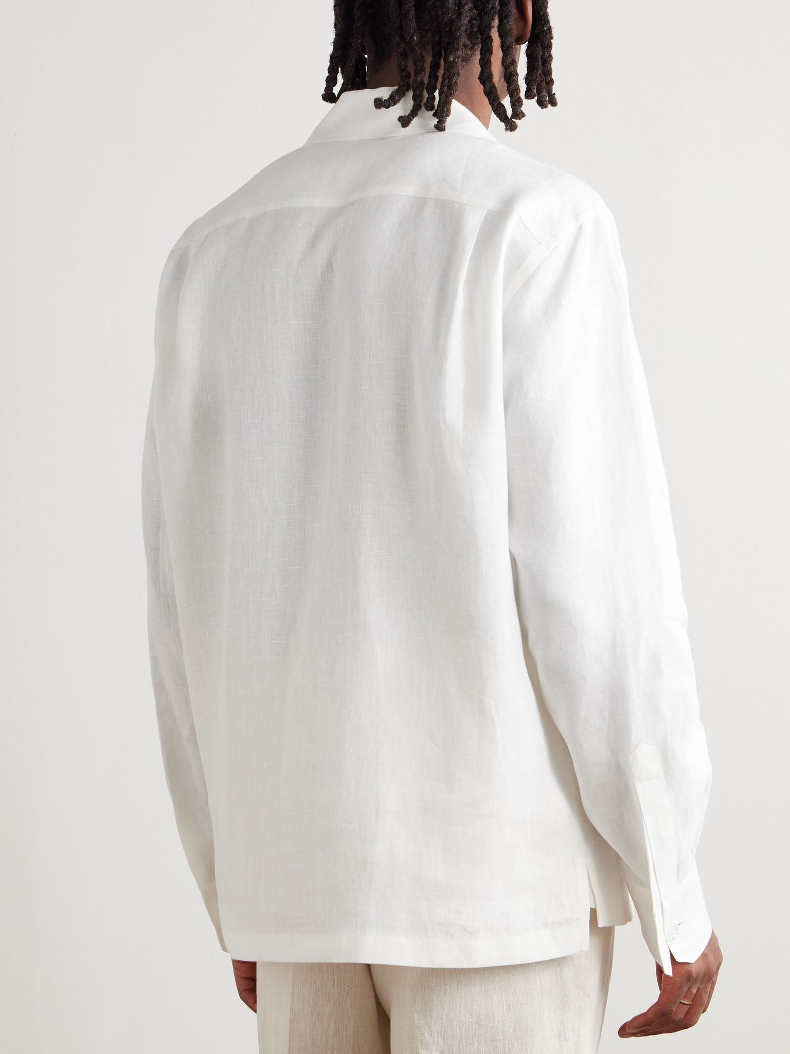 Camp-Collar Linen-Canvas Shirt White - 3
