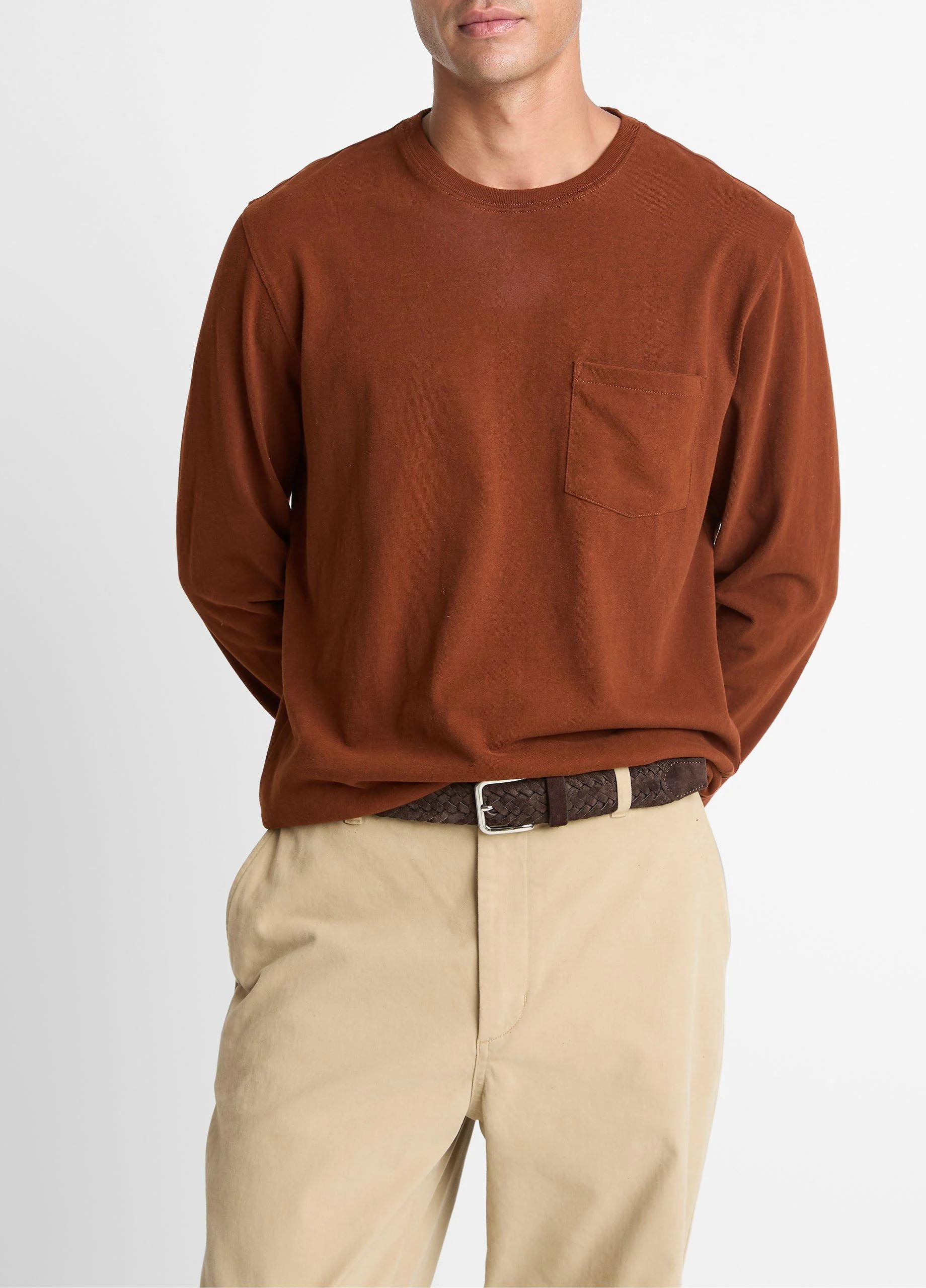 Sueded Jersey Long-Sleeve Pocket T-Shirt - 1