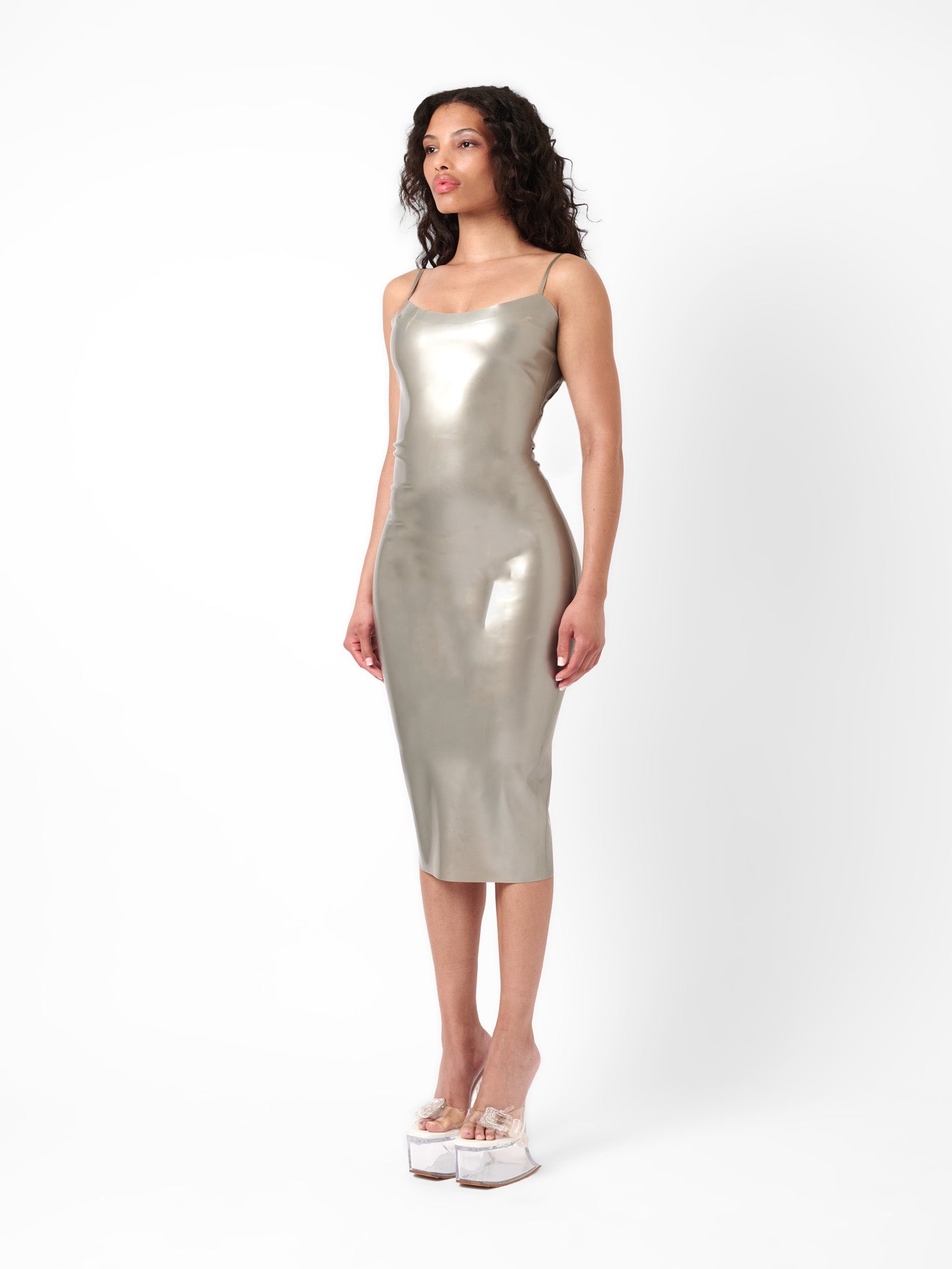WHISTLE LATEX MIDI DRESS SILVER - 4