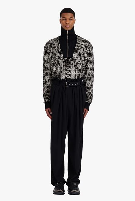 High-waisted black pleated crepe harem cut pants - 4