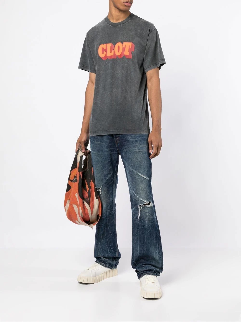 logo-print acid wash T-shirt - 2