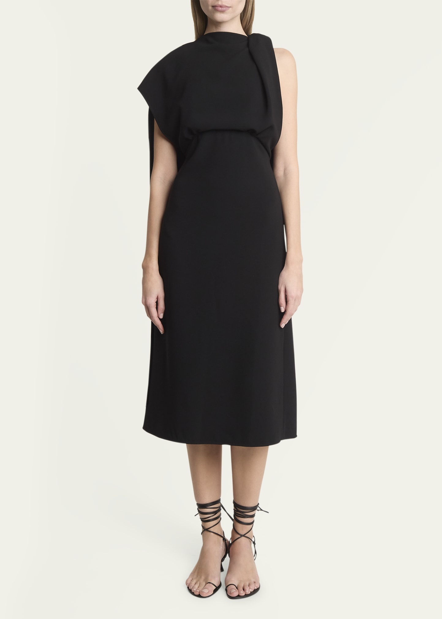 Maude Matte Viscose Crepe Cape Midi Dress - 2