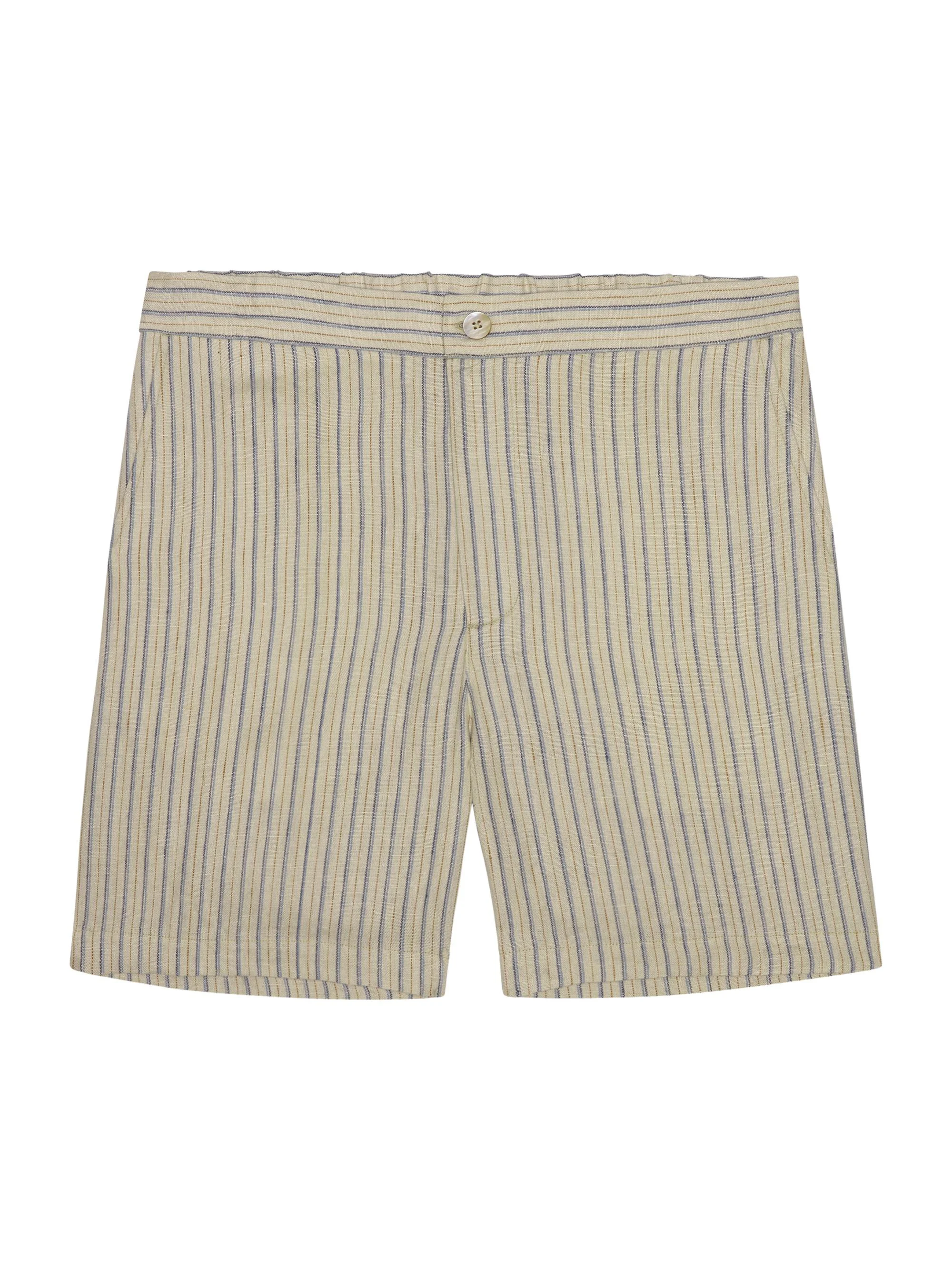 Men's Wilson Striped Linen-Cotton Shorts - Ecru Multi Stripe - 1