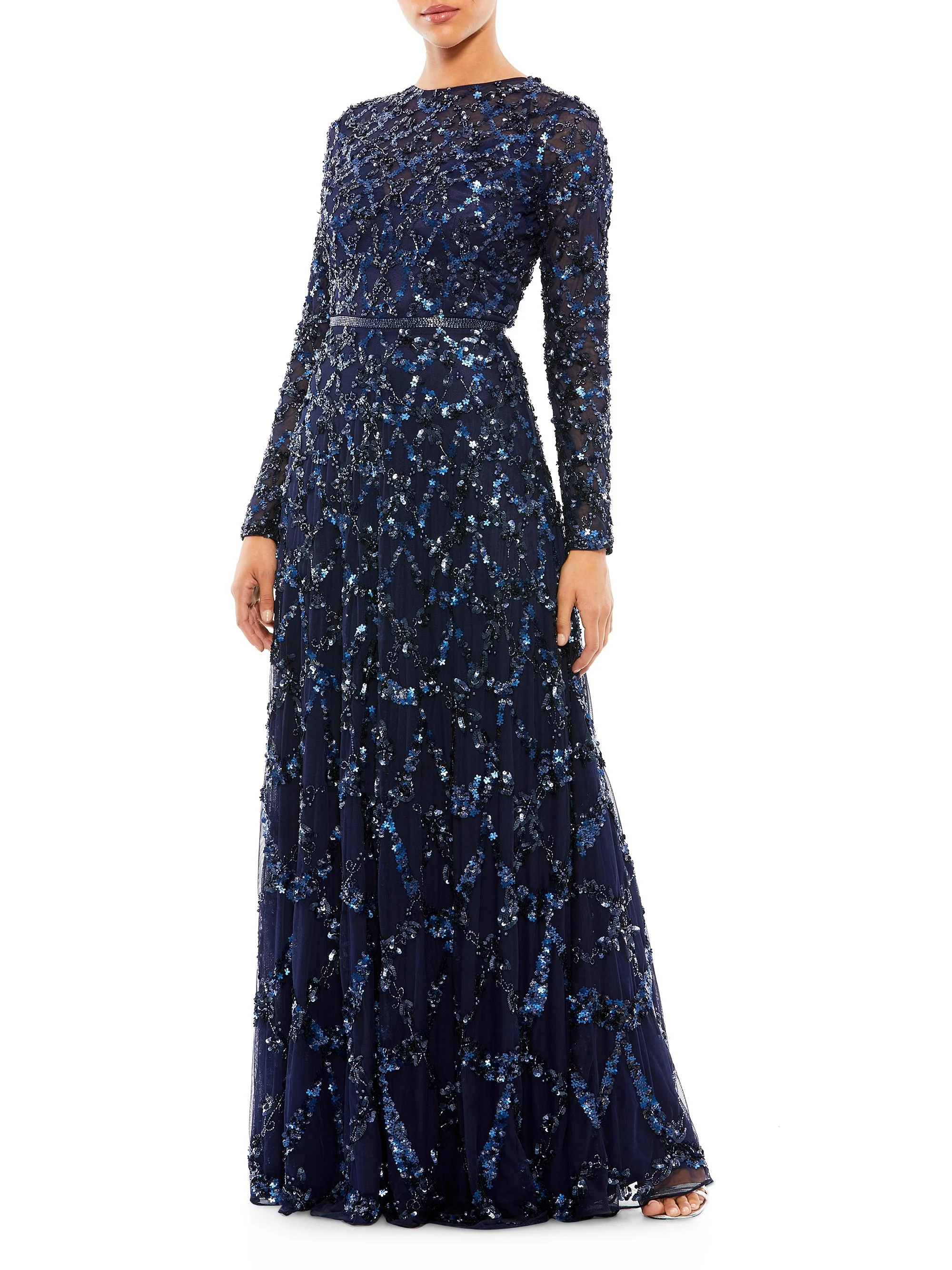 Women's Bead & Sequin-Embellished A-Line Gown - Midnight - 1