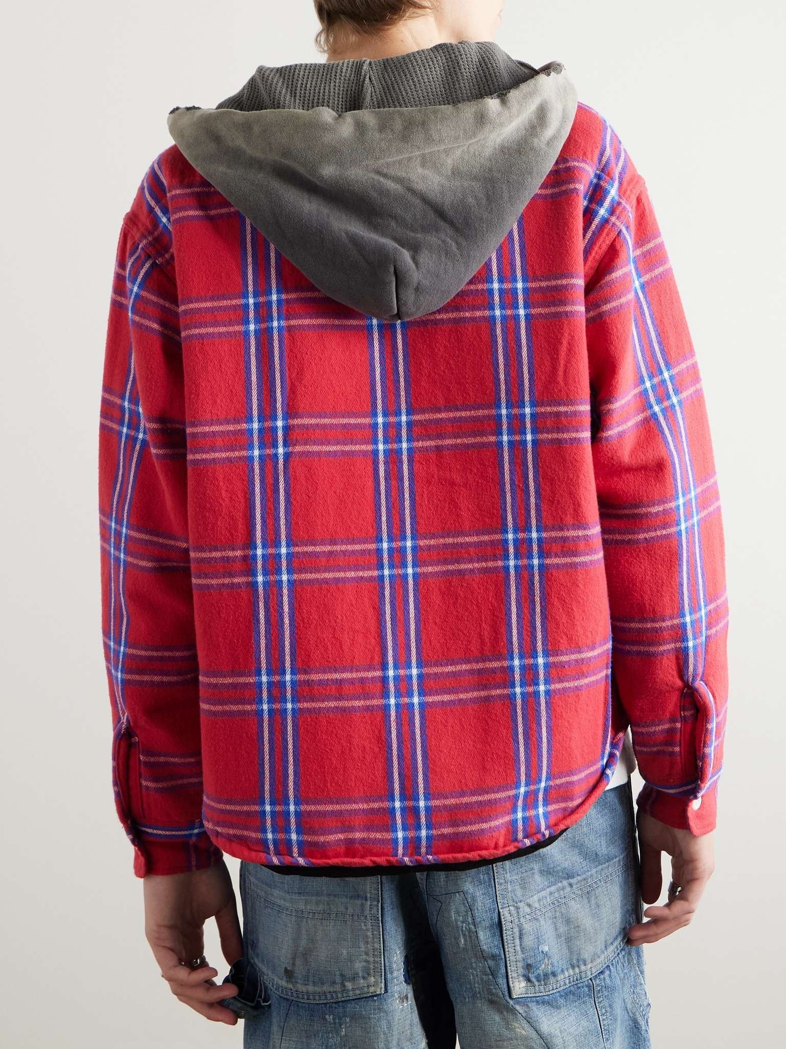 Jersey-Trimmed Padded Checked Cotton-Flannel Hooded Overshirt - 3