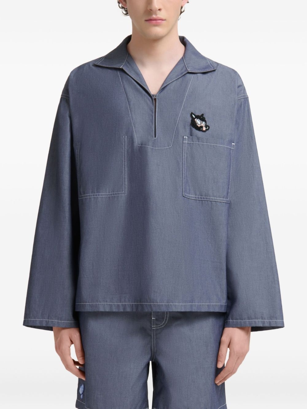 polo-collar chambray shirt - 3