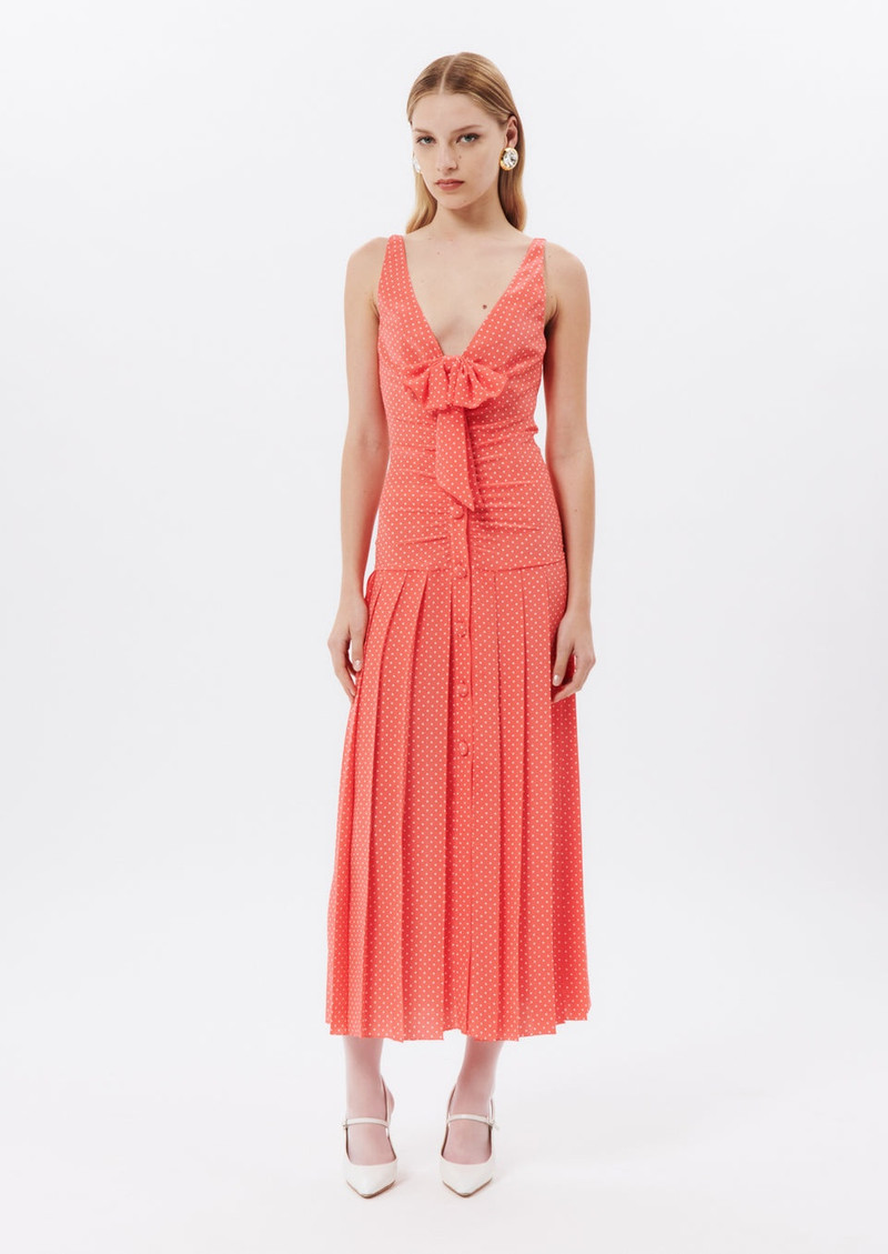 POLKA DOT SILK SLEEVELESS PLEATED DRESS WITH BOW 3