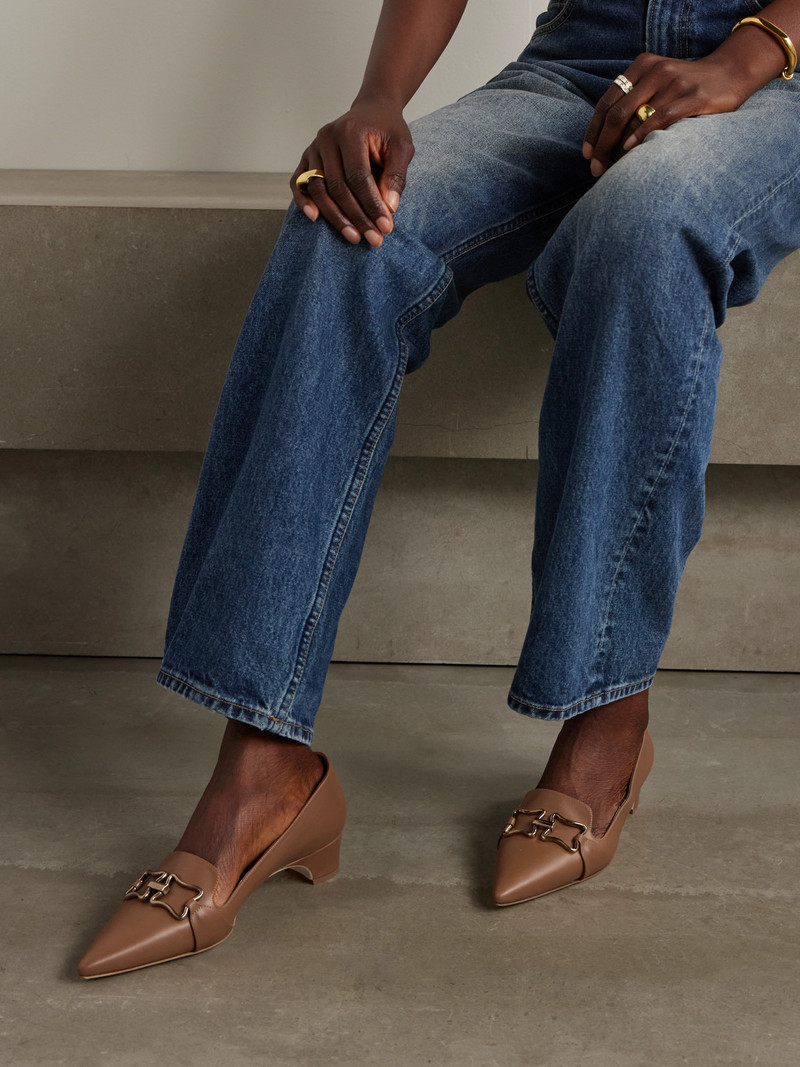 Manolo Blahnik Phoebpla 30 Embellished Leather Pointed-toe Loafers outlook