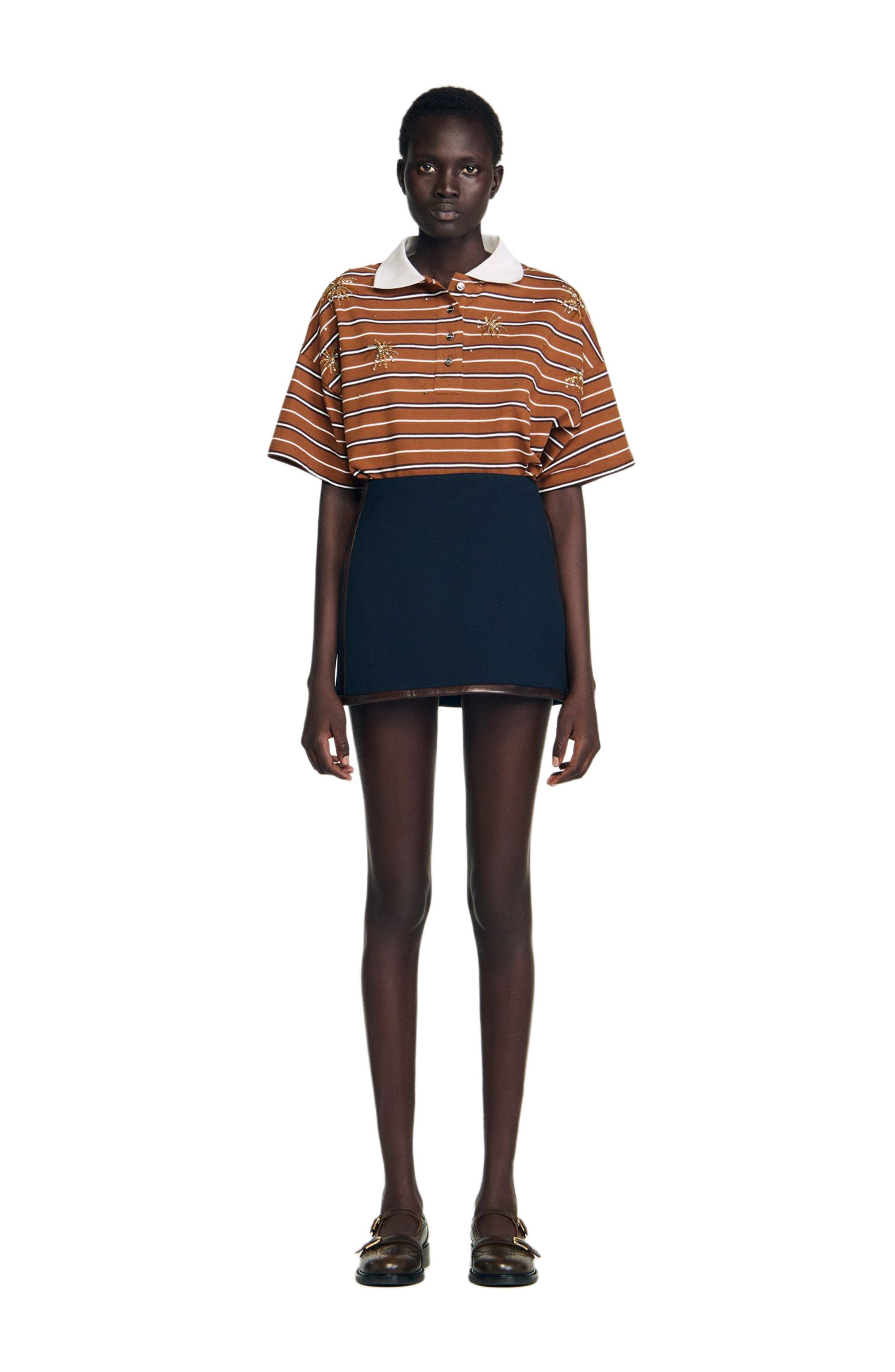 SANDRO Short skirt with leather bands in Navy Blue at Nordstrom - 2