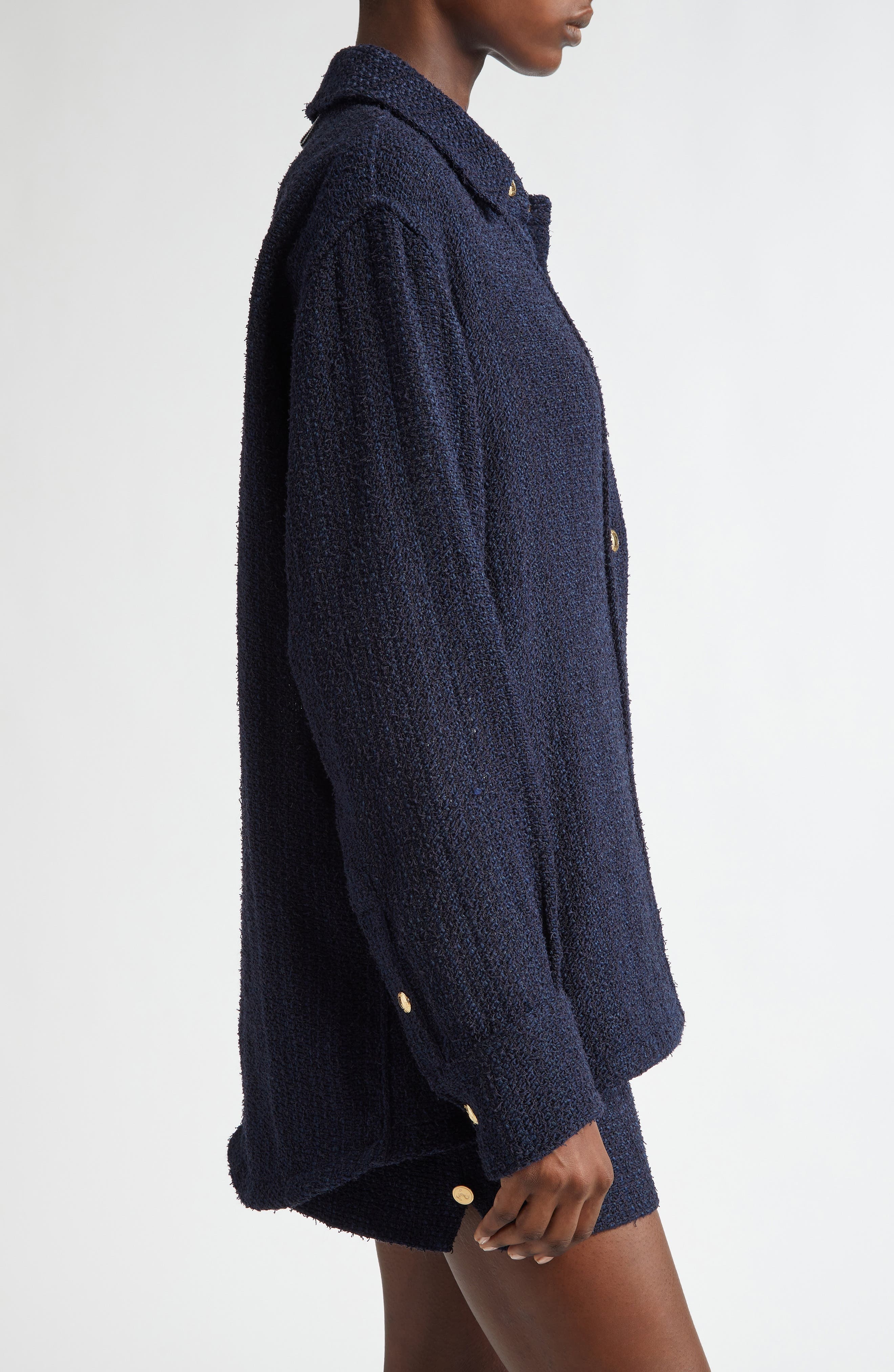 Thom Browne Tweed Shirt Jacket in Navy at Nordstrom - 4