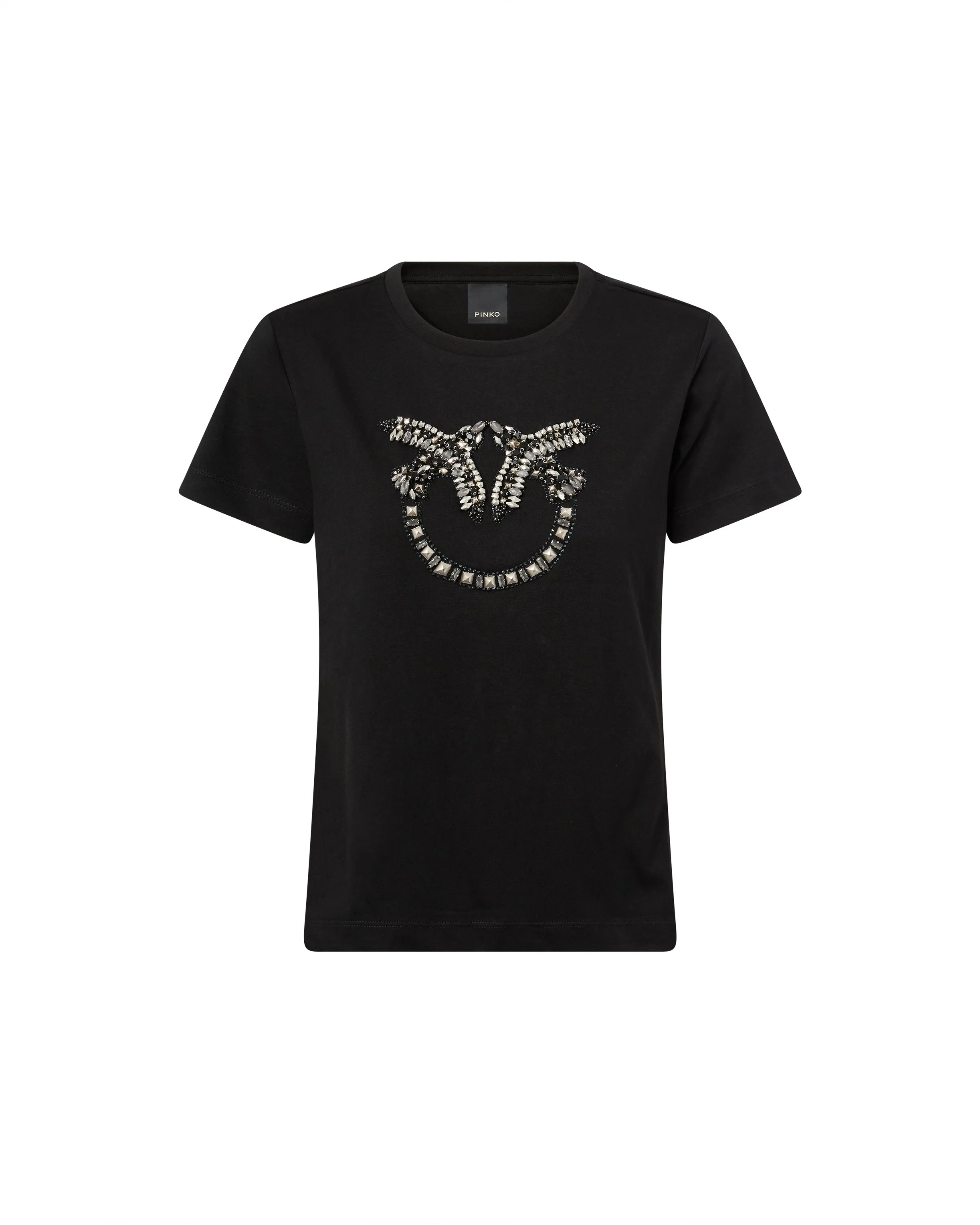 T-SHIRT WITH BEJEWELLED LOVE BIRDS LOGO - 1