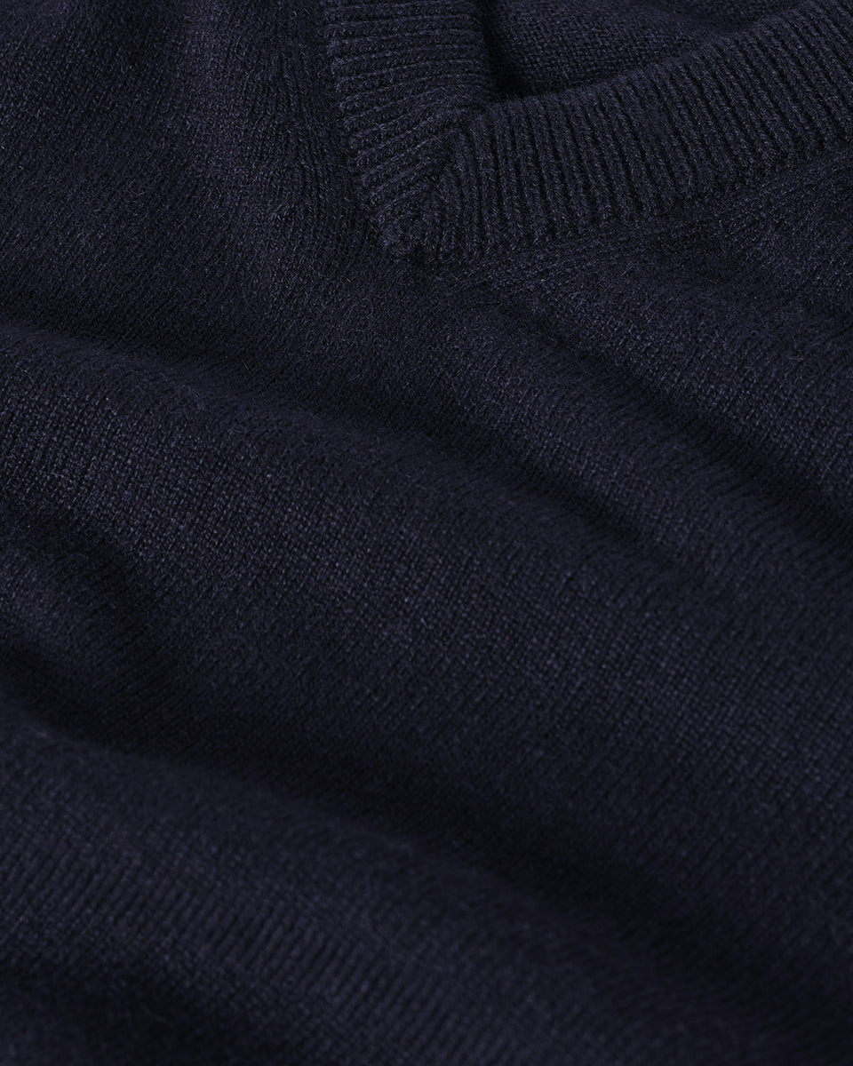 Classic Cashmere Navy V Neck Jumper - 6