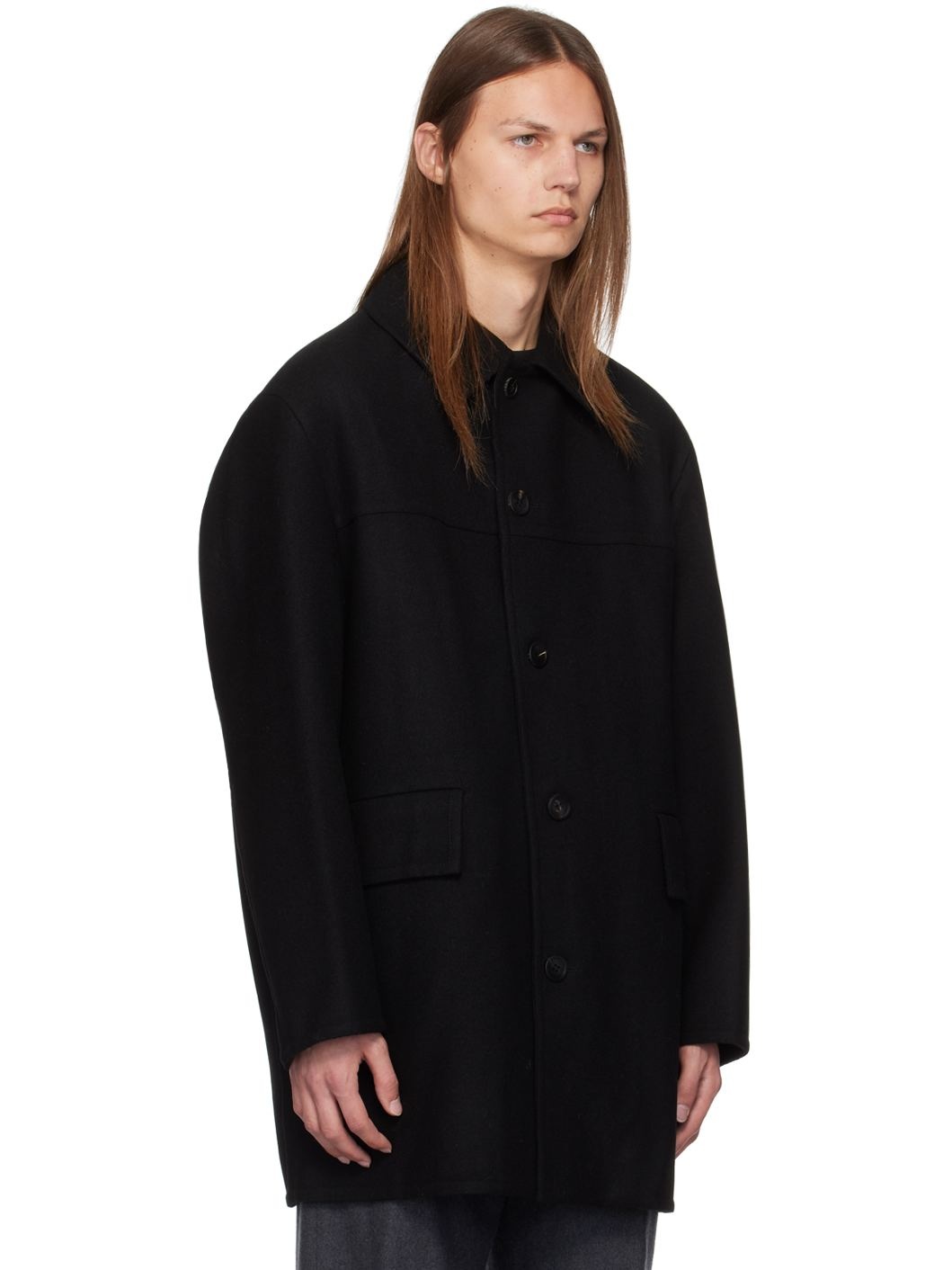 Black Single-Breasted Coat - 2