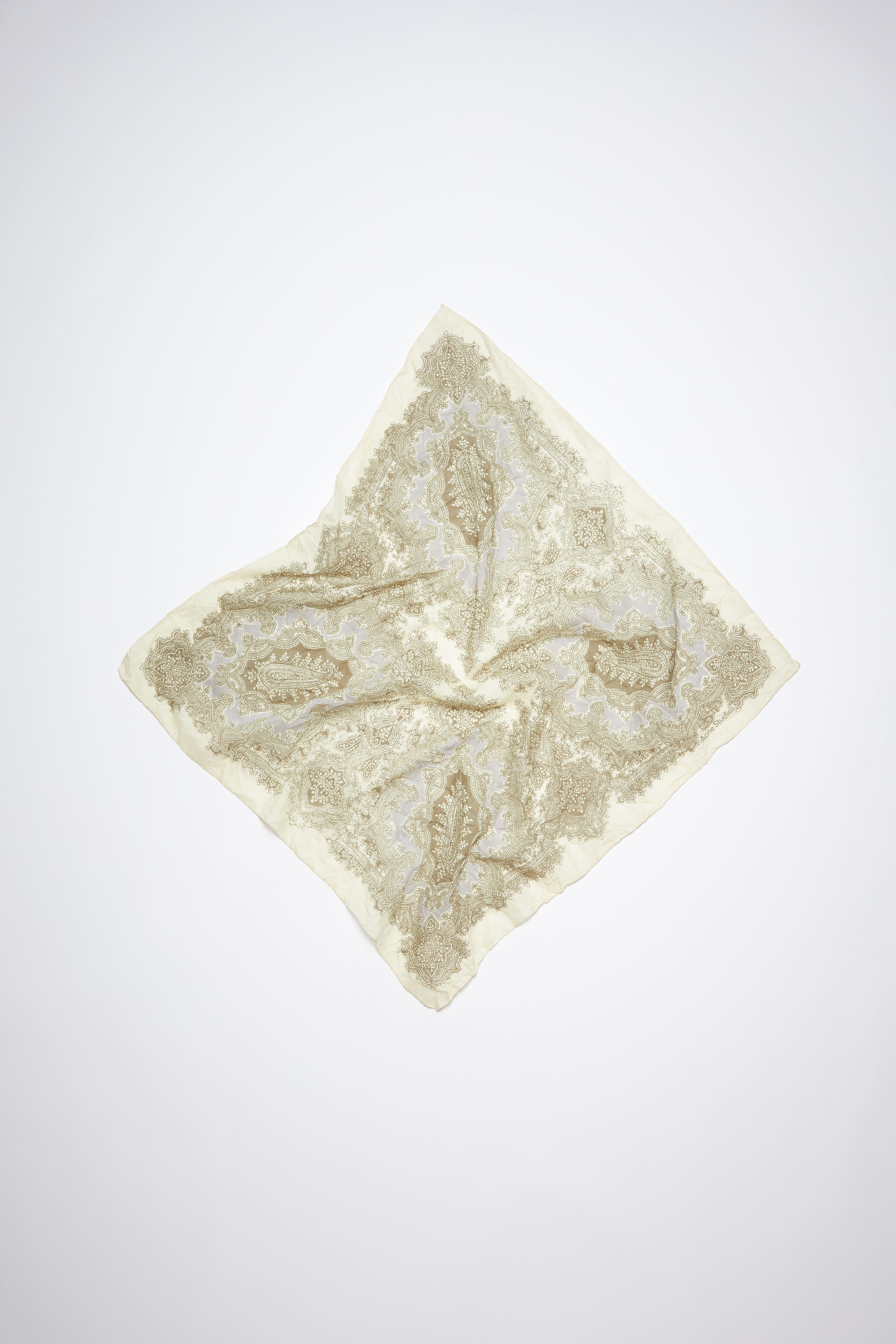 Printed square scarf - Cream white/light olive - 1