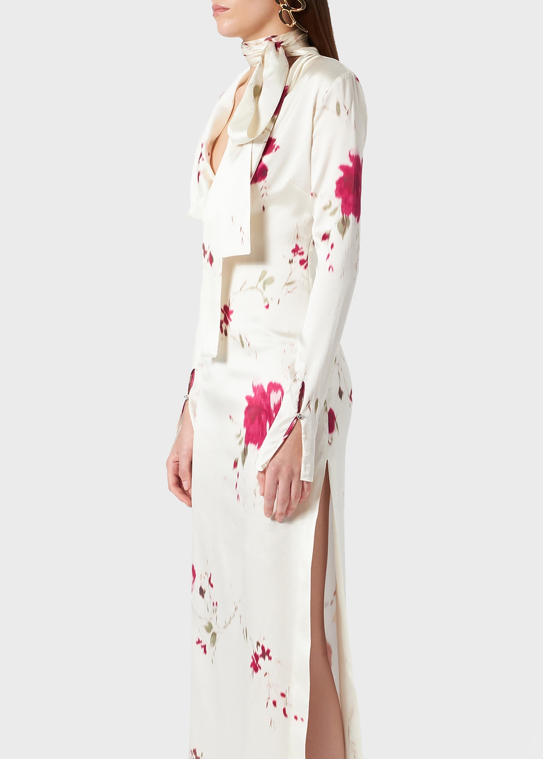 ROSES PRINT SILK LONG DRESS - 5