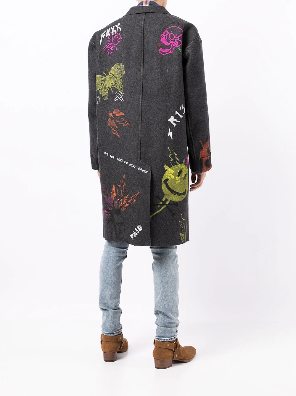 graffiti-print wool coat - 4