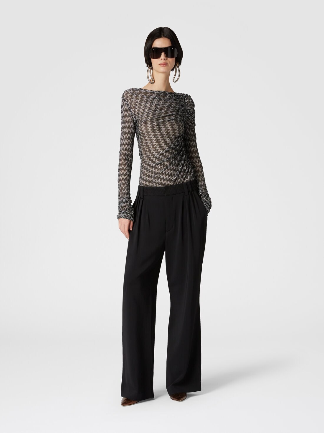 Classic viscose trousers with chevron insert - 2