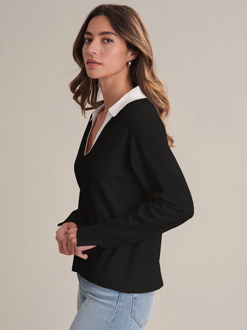 525 america Maddi: V-Neck Double Collar Cotton Pullover outlook