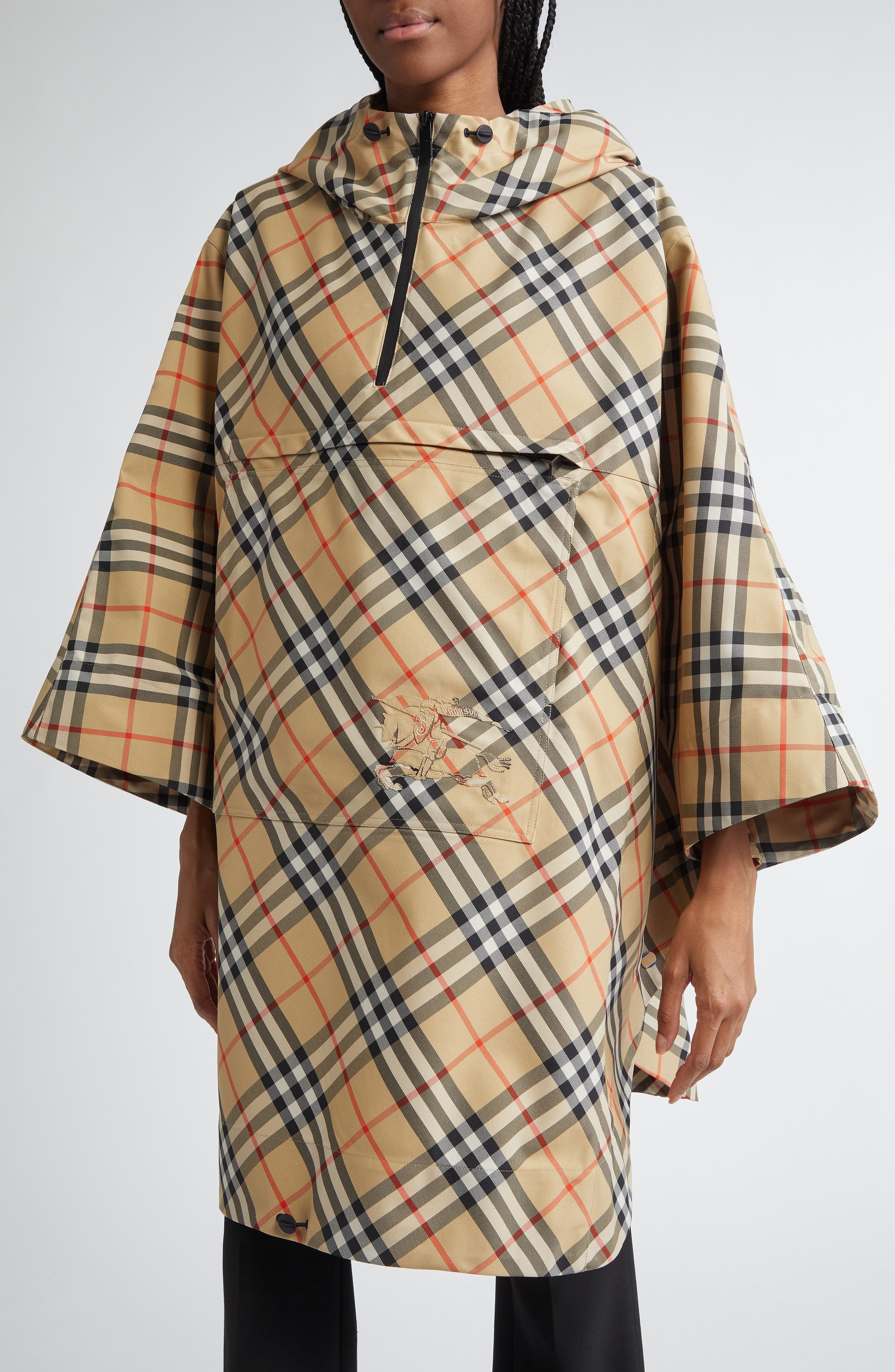 burberry Check Nylon Poncho in Sand at Nordstrom - 5