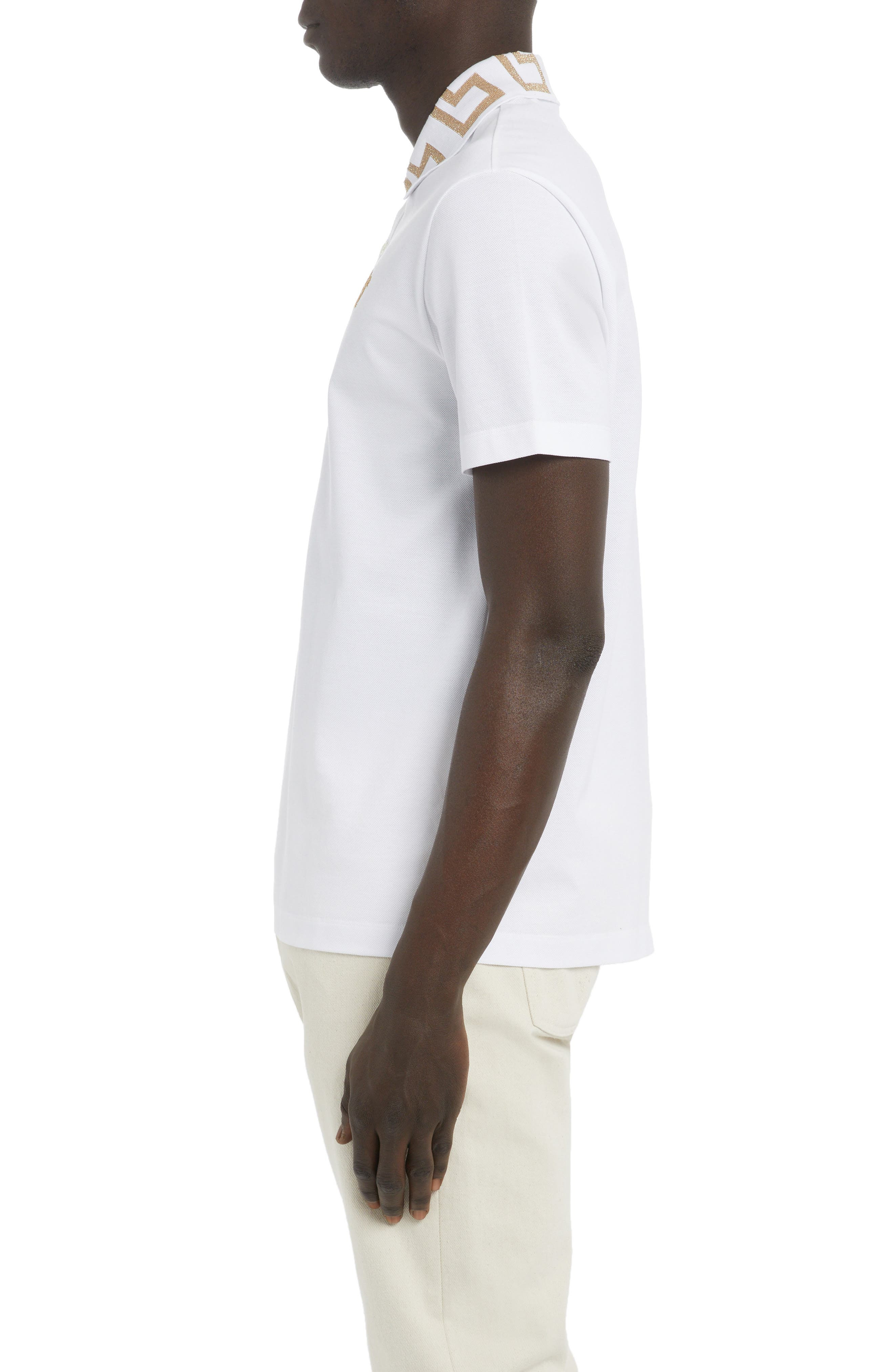 Metallic Greca Collar Piqué Polo - 3