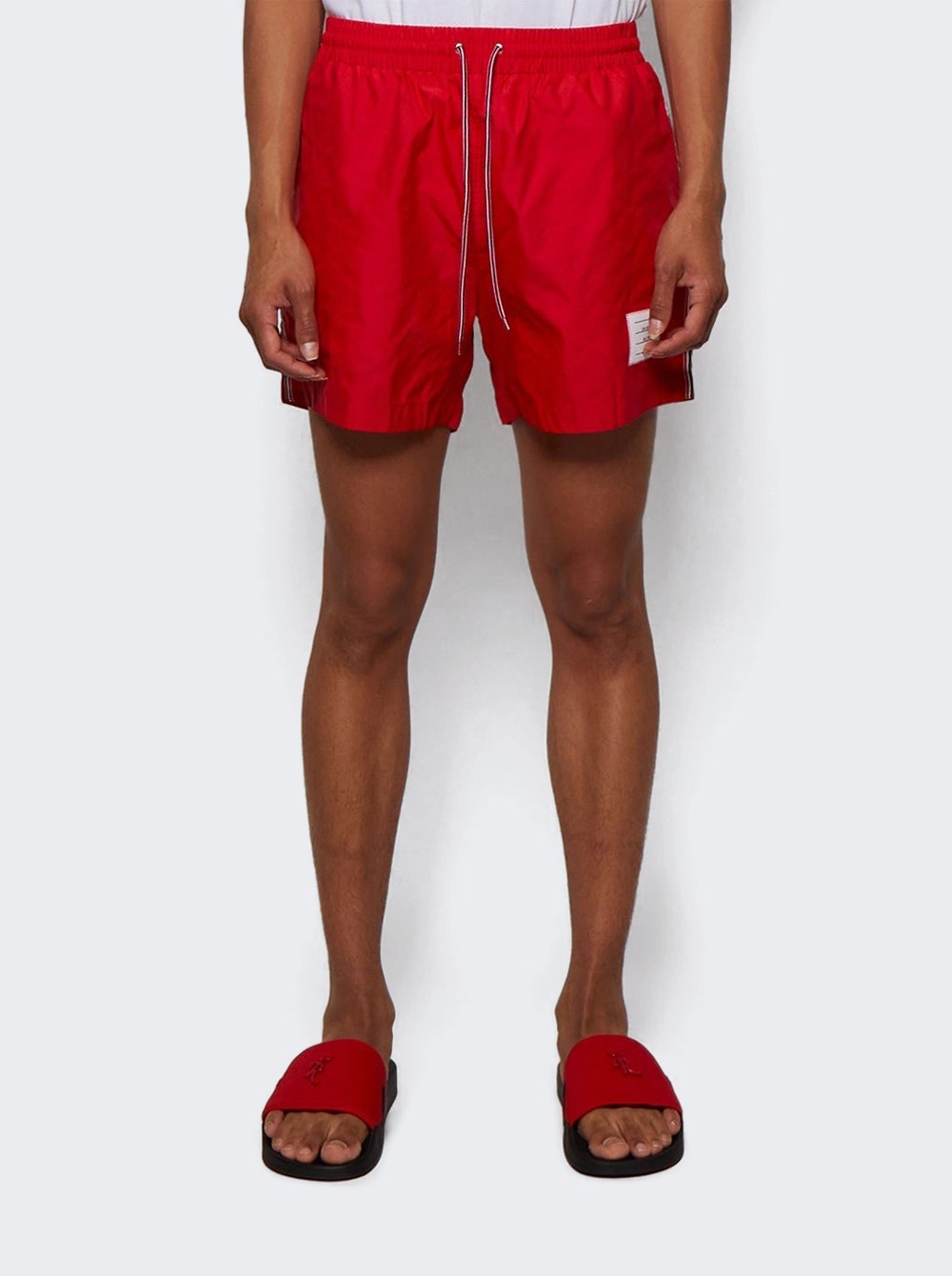 Drawcord Waist Solid Swim Trunks Red - 8