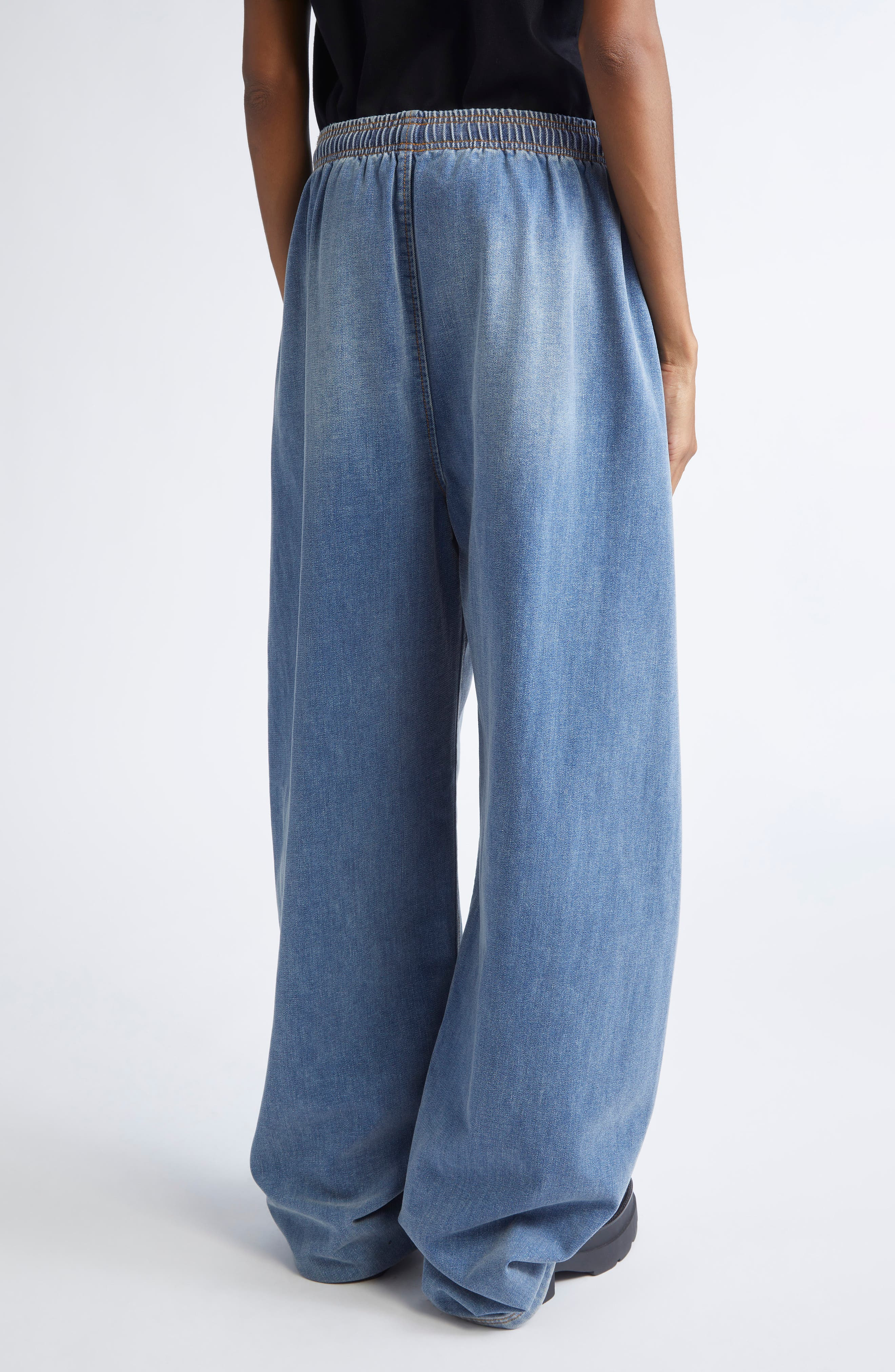 Alexander Wang Elastic Waist Brushed Denim Sweatpants in Washed Light Blue at Nordstrom - 3
