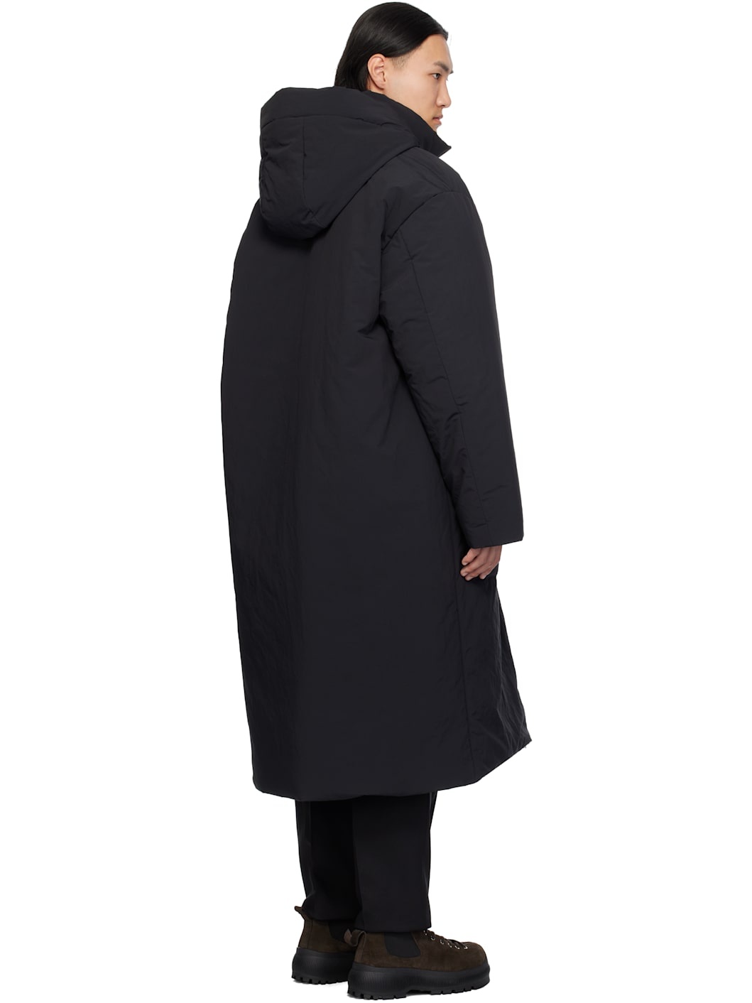 Black Hooded Down Coat - 3