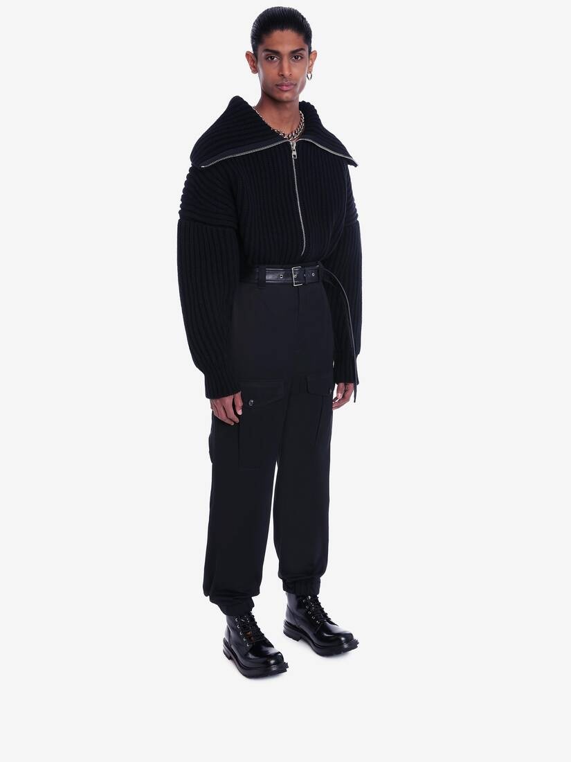 Funnel Neck Zip Through Cardigan in Black - 3