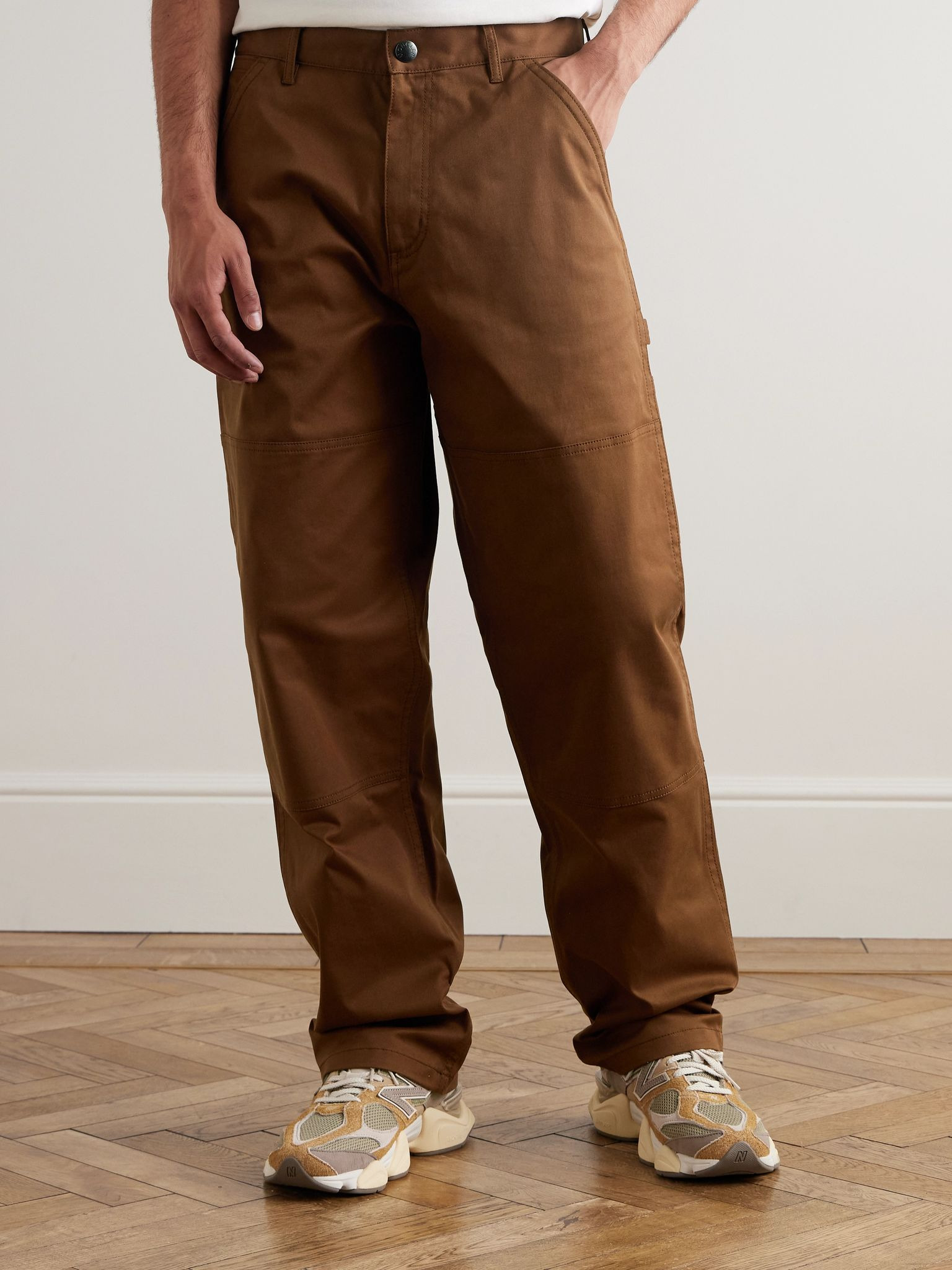 Straight-Leg Panelled Cotton-Blend Gabardine Trousers Brown - 3