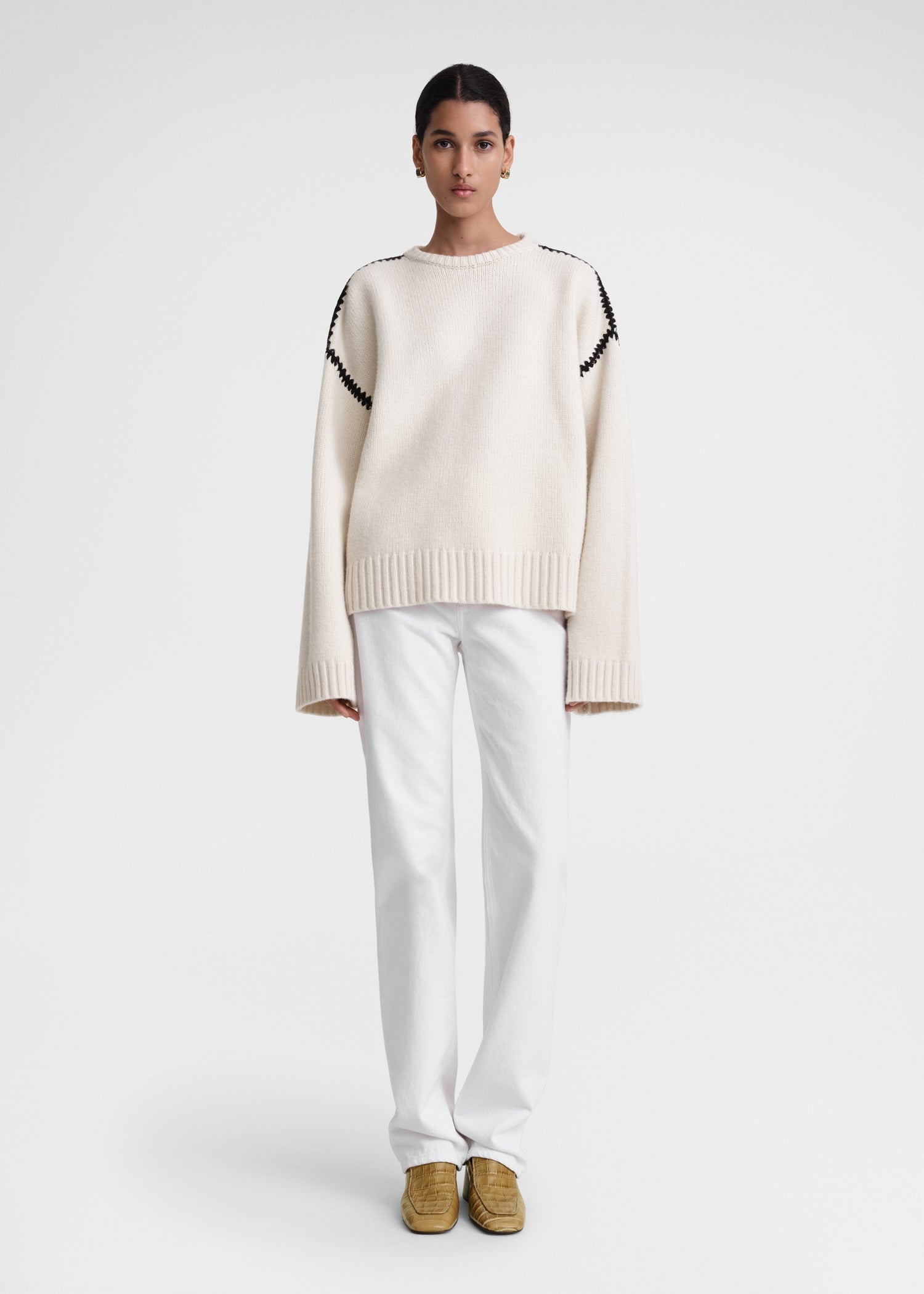 Embroidered wool cashmere knit snow - 2