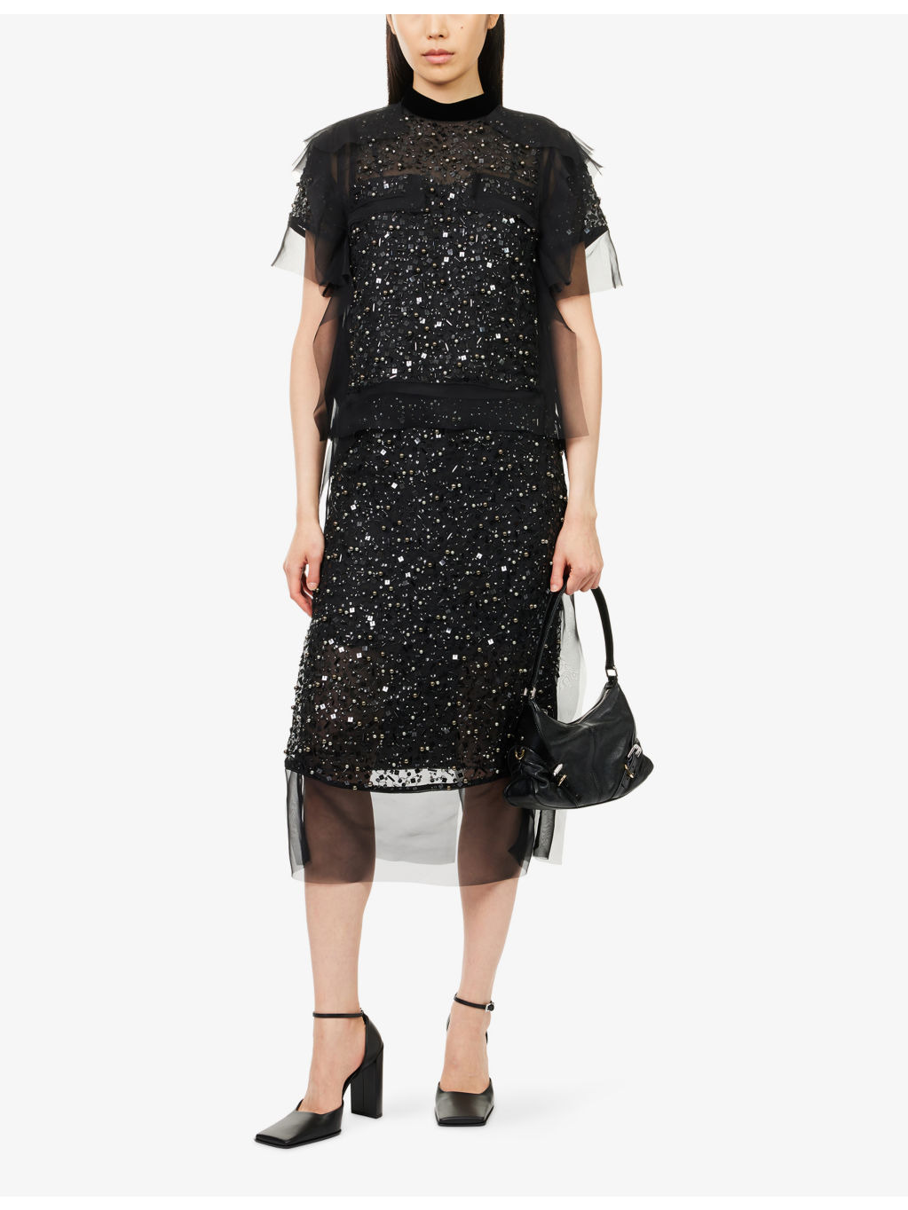 Short-Sleeve Layered Sequin-Embellished Top - 2