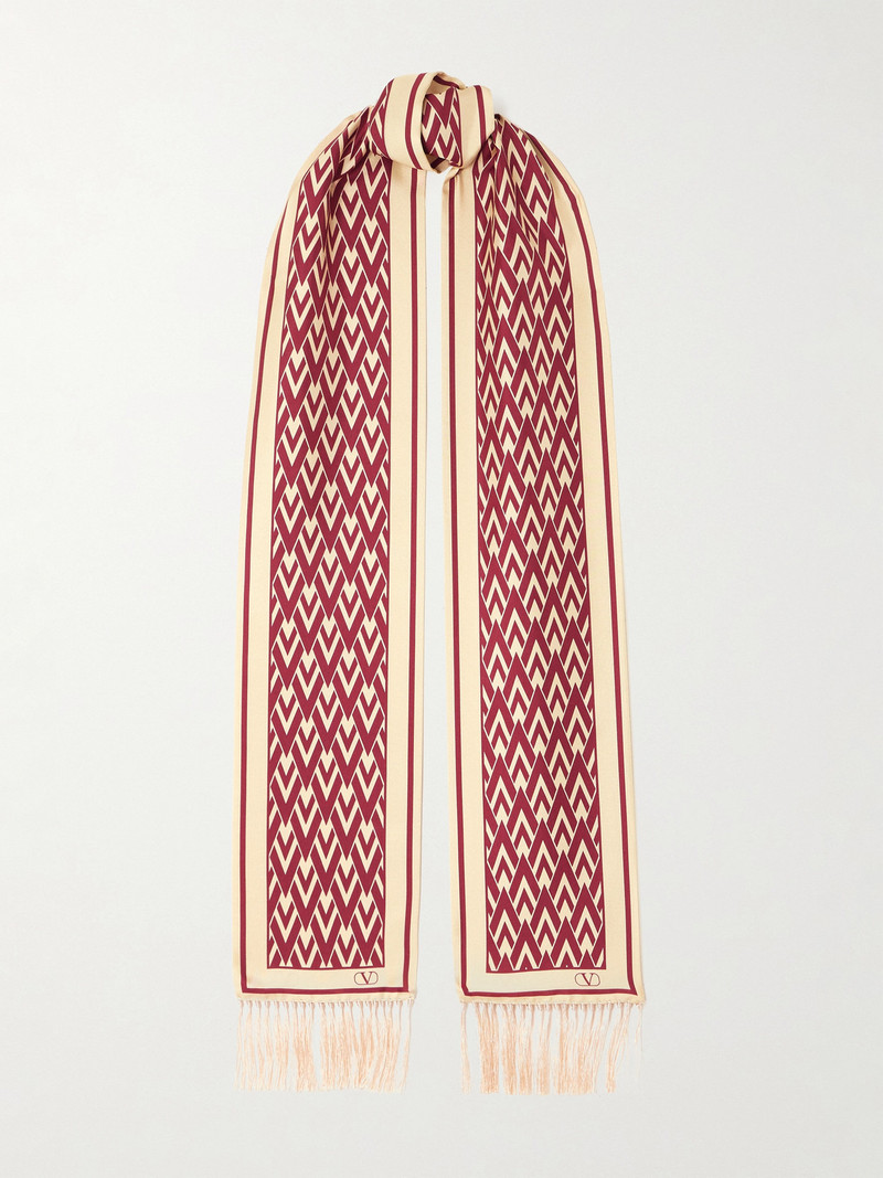 Toute La V Fringed Printed Silk-twill Scarf 1