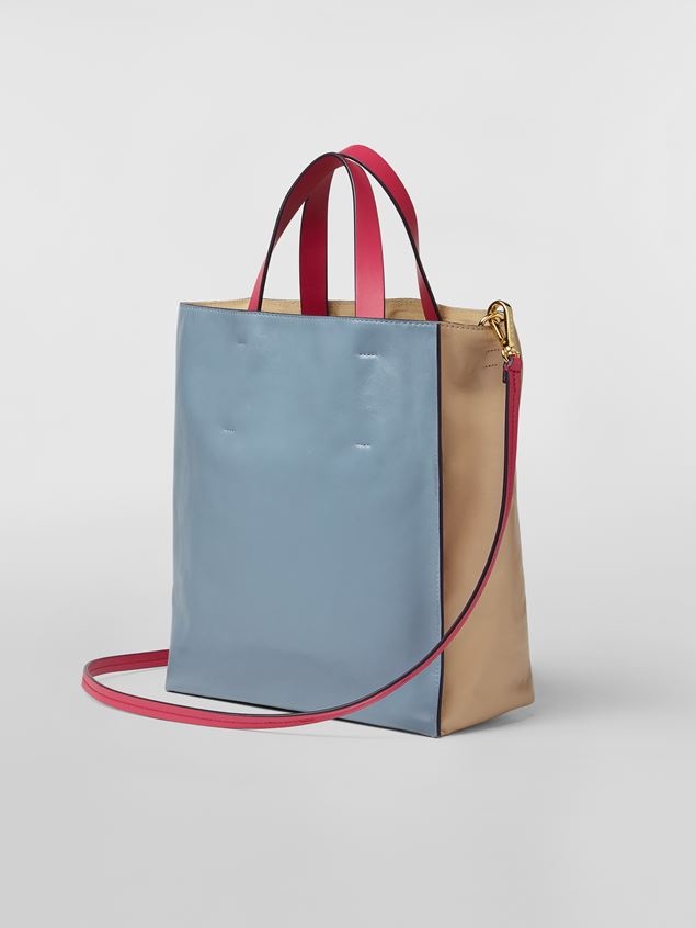 MUSEO SOFT BAG IN BEIGE AND PALE BLUE CALFSKIN - 3