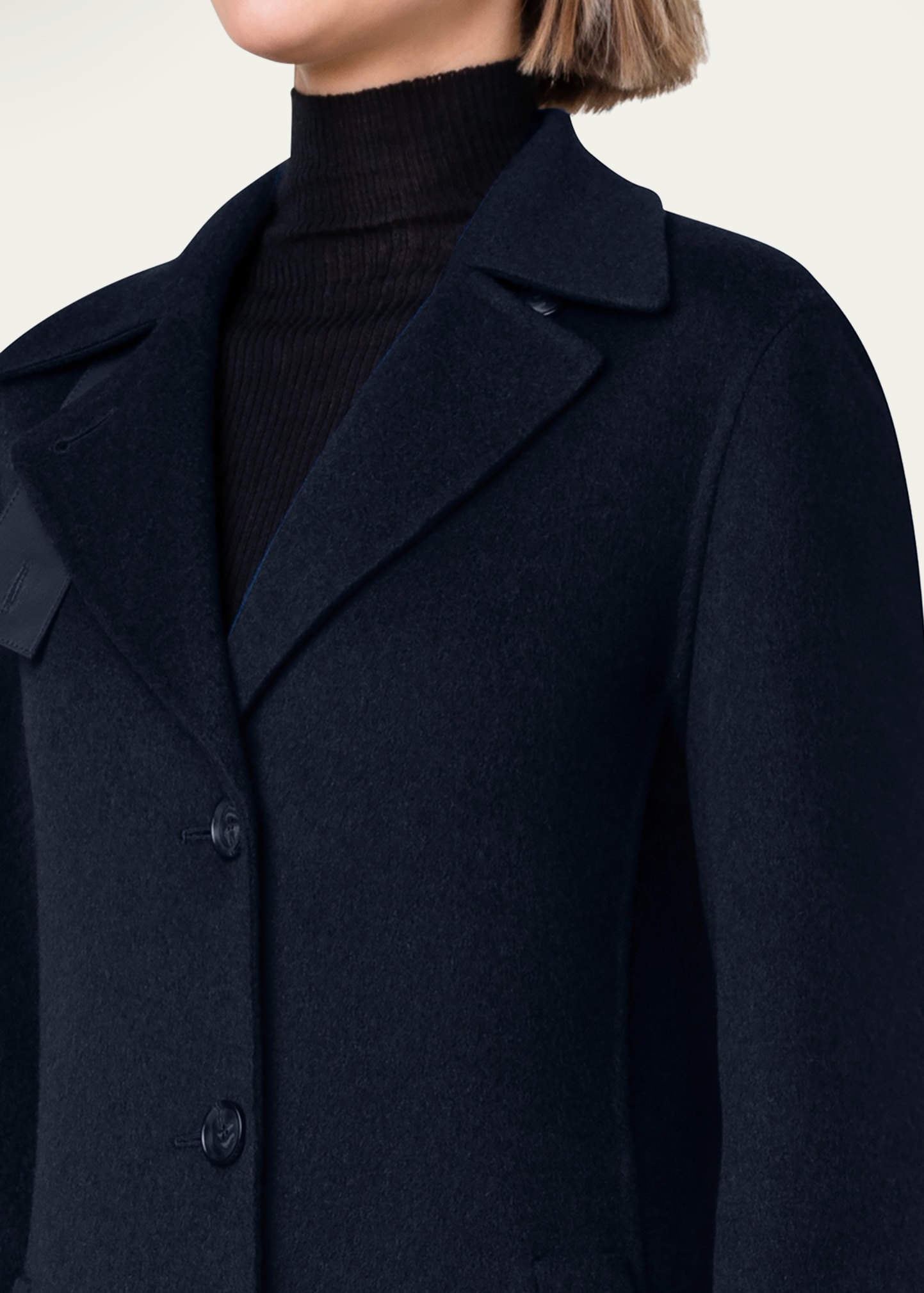 Leather Collar Cashmere Coat - 5