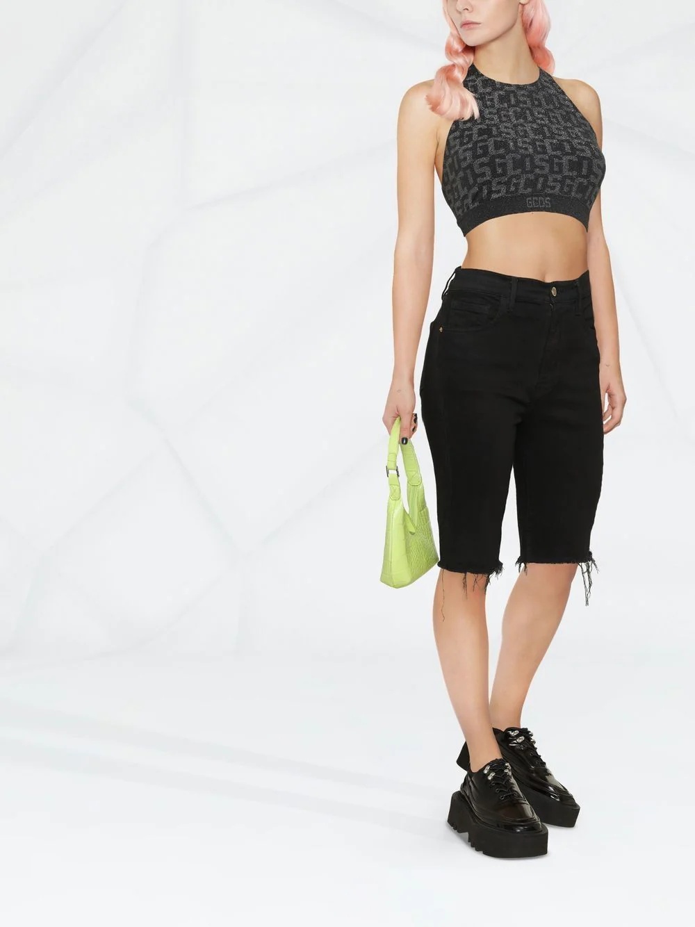 logo-print lurex cropped top - 2