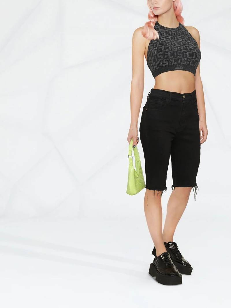 GCDS logo-print lurex cropped top outlook