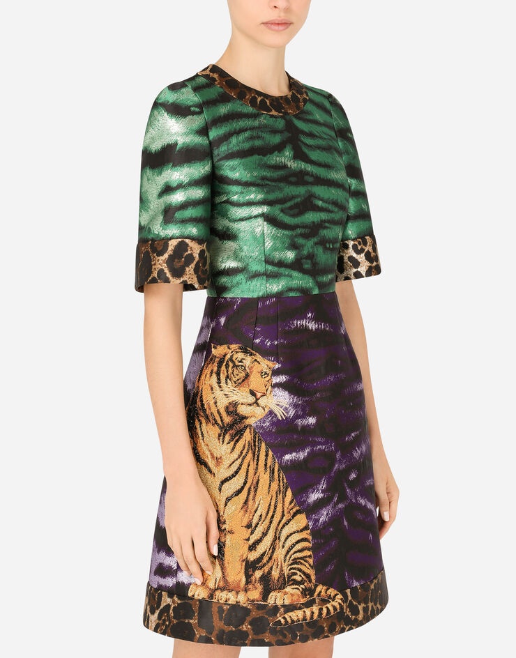 Short tiger-design brocade dress - 4