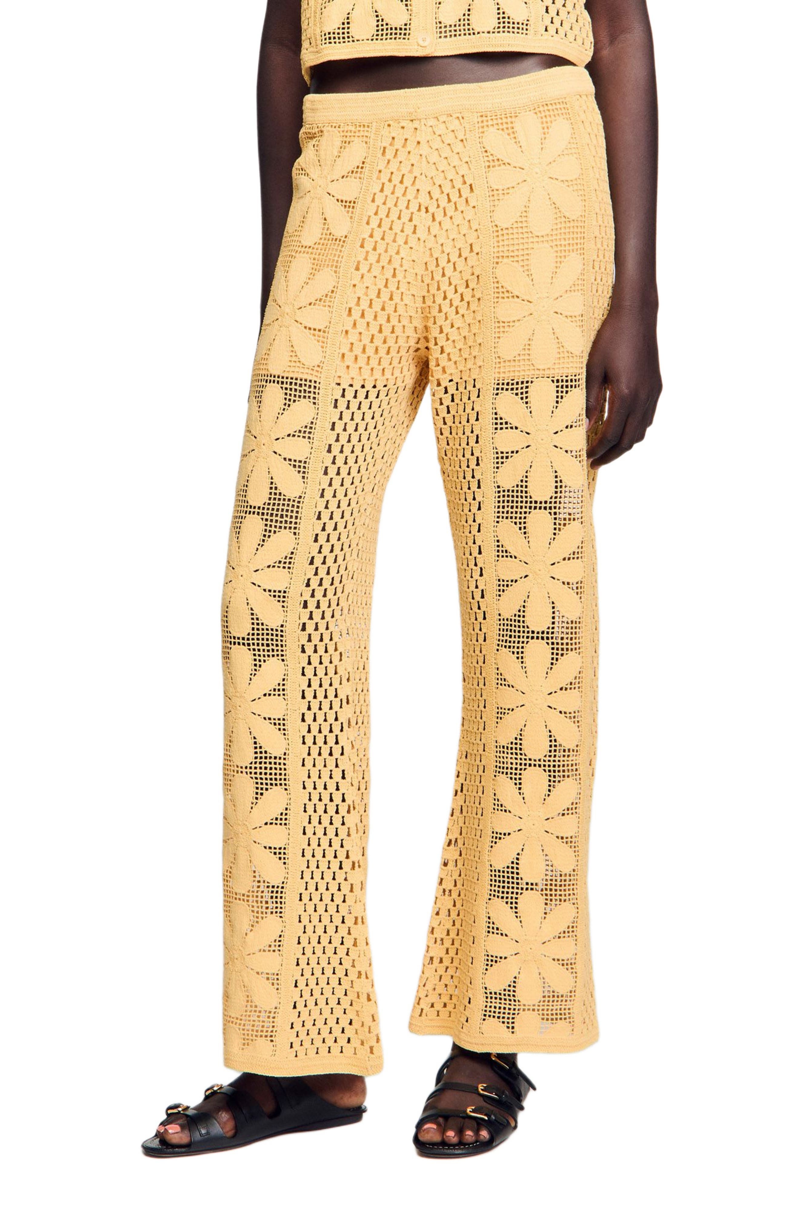 SANDRO Crochet straight-leg trousers in Yellow at Nordstrom - 3